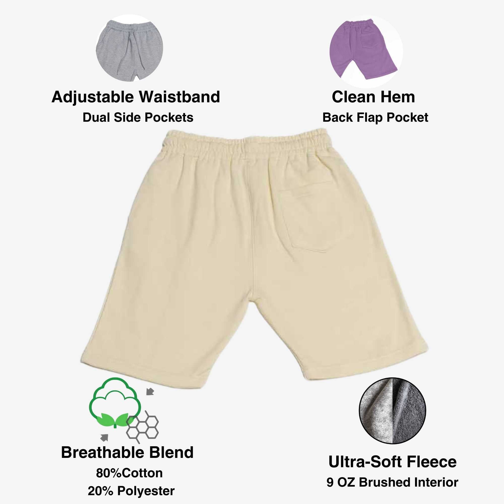 Men’s Fleece Sweatshorts – Soft Fleece, Deep Pockets & Pastel Earth Tones