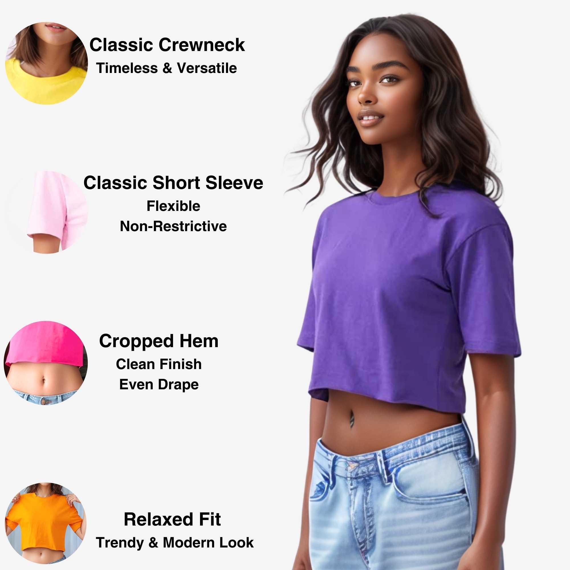 Women’s Cropped T-Shirt – Bold Colors, 100% Cotton, Soft & Relaxed Fit