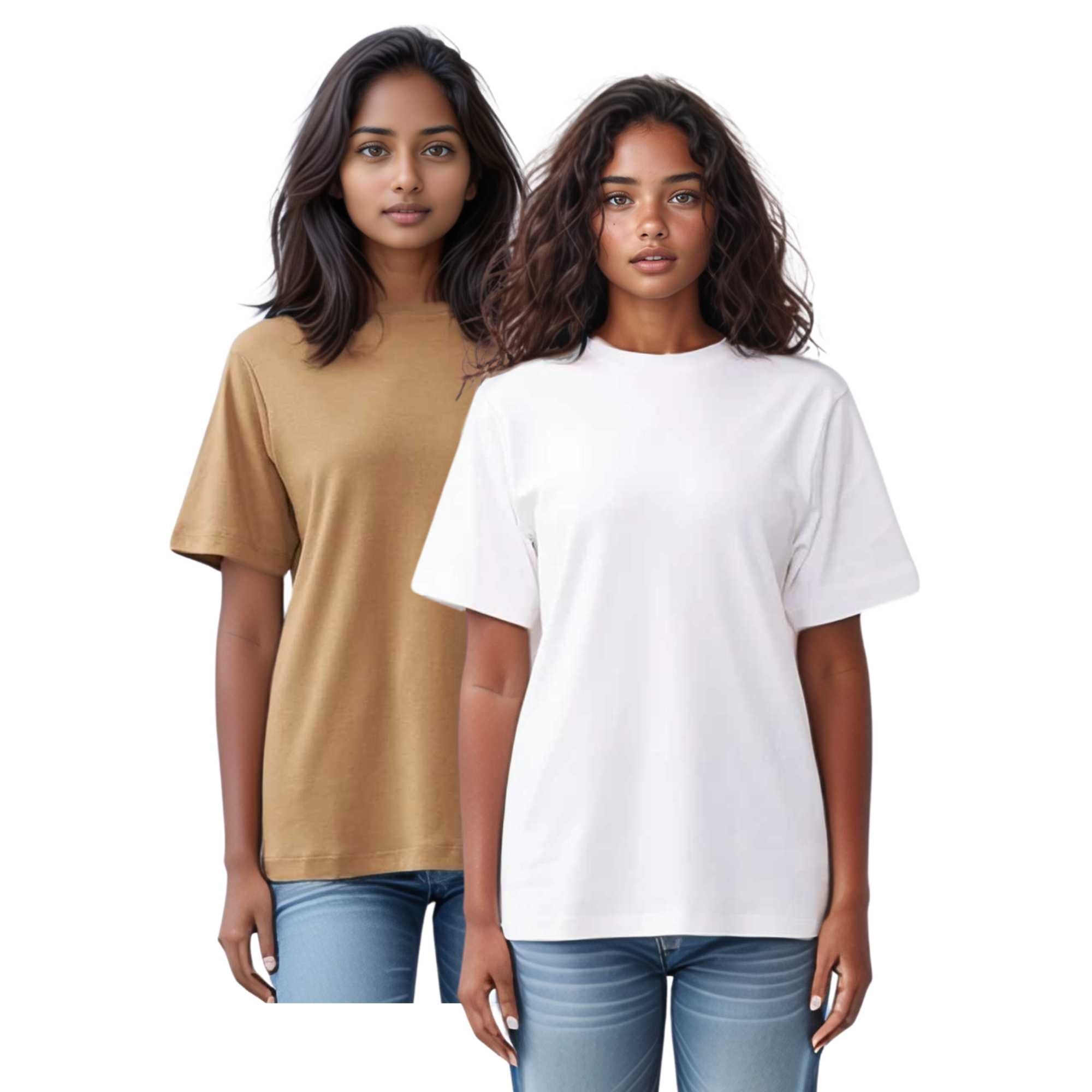 2-Pack Women’s Pima Cotton Tees | Soft, Luxurious Comfort - S / White + Camel - www.upstandingapparel.com