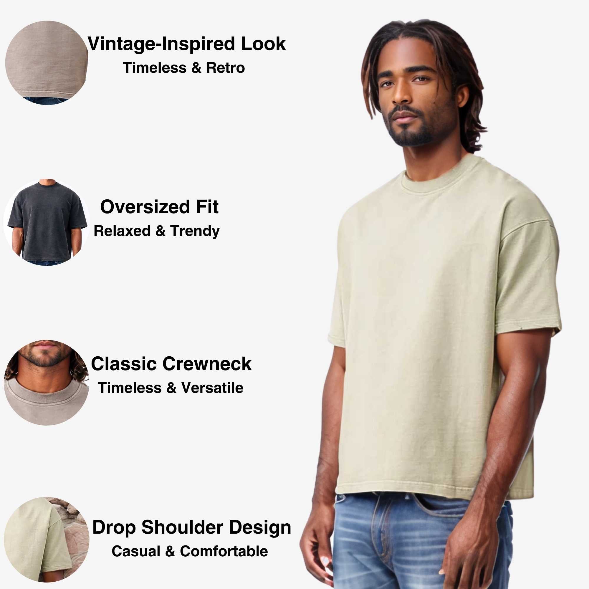 3-Pack Men's Oversized T-Shirts | Vintage-Inspired Style - S / Gray + Khaki + Black - www.upstandingapparel.com