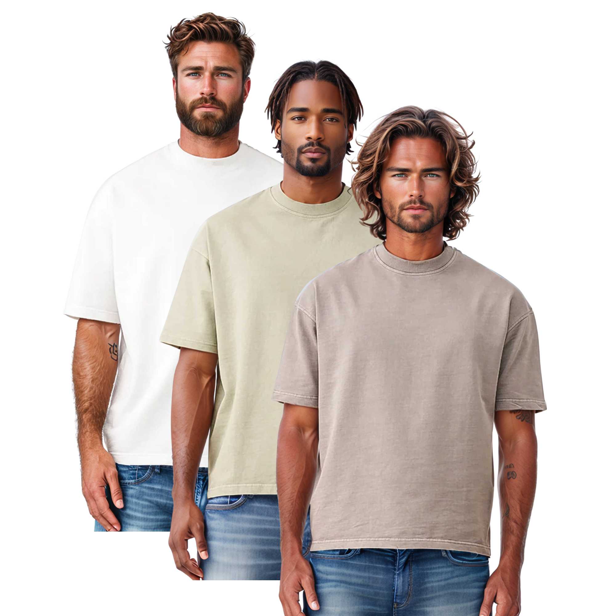 3-Pack Men's Oversized T-Shirts | Vintage-Inspired Style - S / Khaki + White + Gray - www.upstandingapparel.com