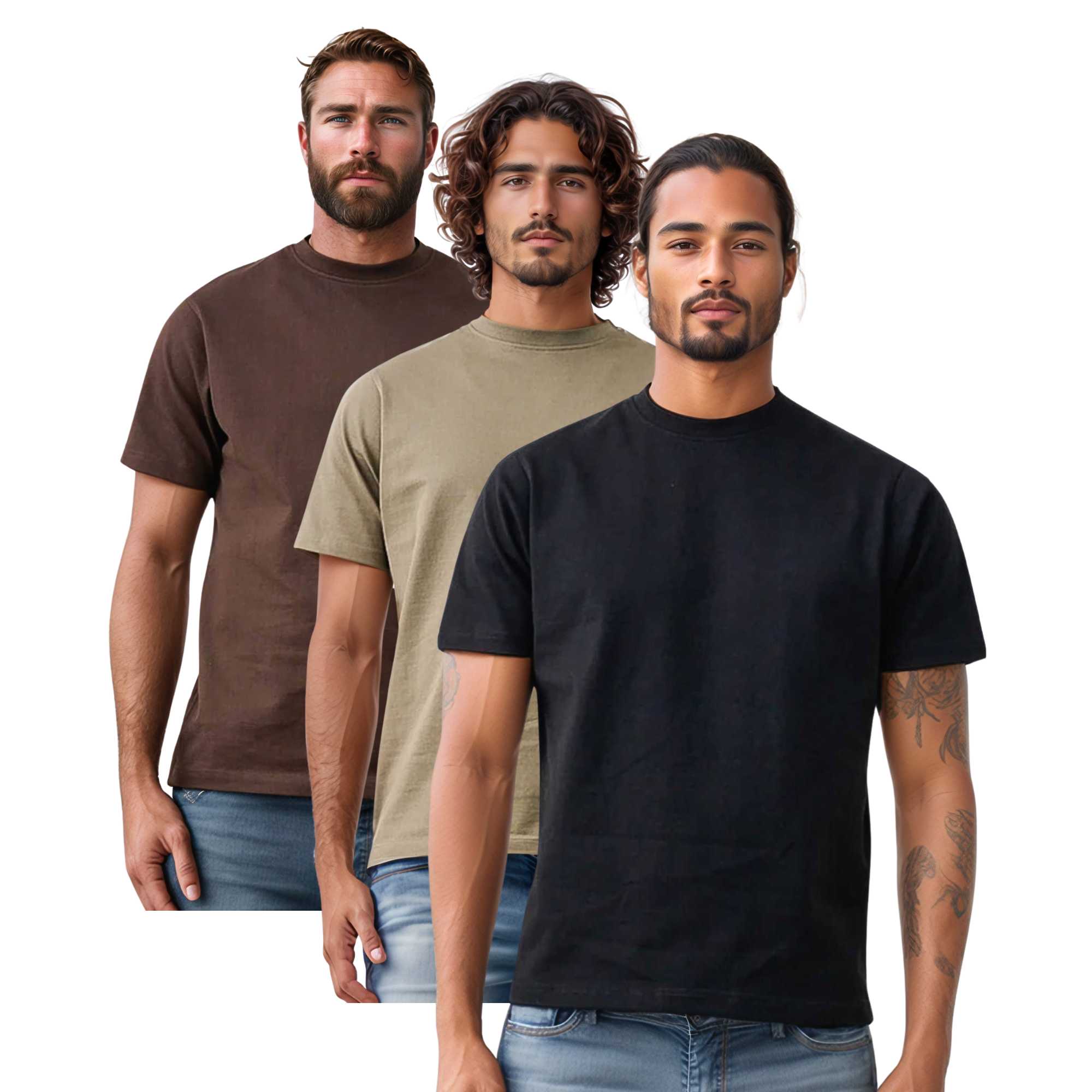 3-Pack Men's Tees | Premium Cotton | Breathable & Durable - S / Black + Khaki + Brown - www.upstandingapparel.com