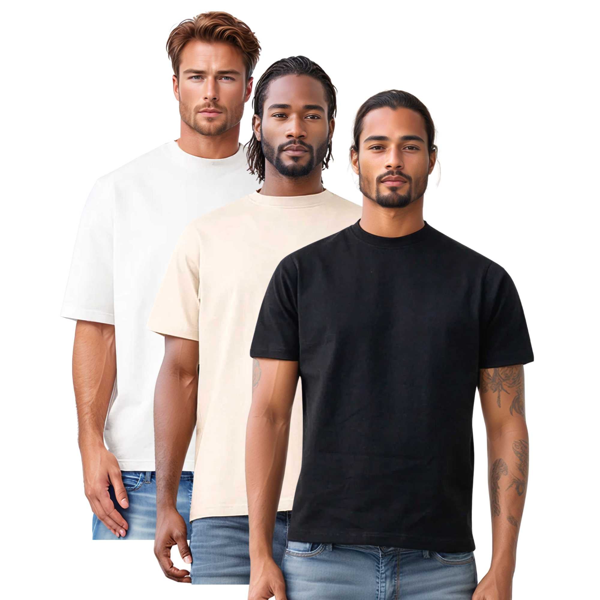 3-Pack Men's Tees | Premium Cotton | Breathable & Durable - S / Black + Sand + White - www.upstandingapparel.com