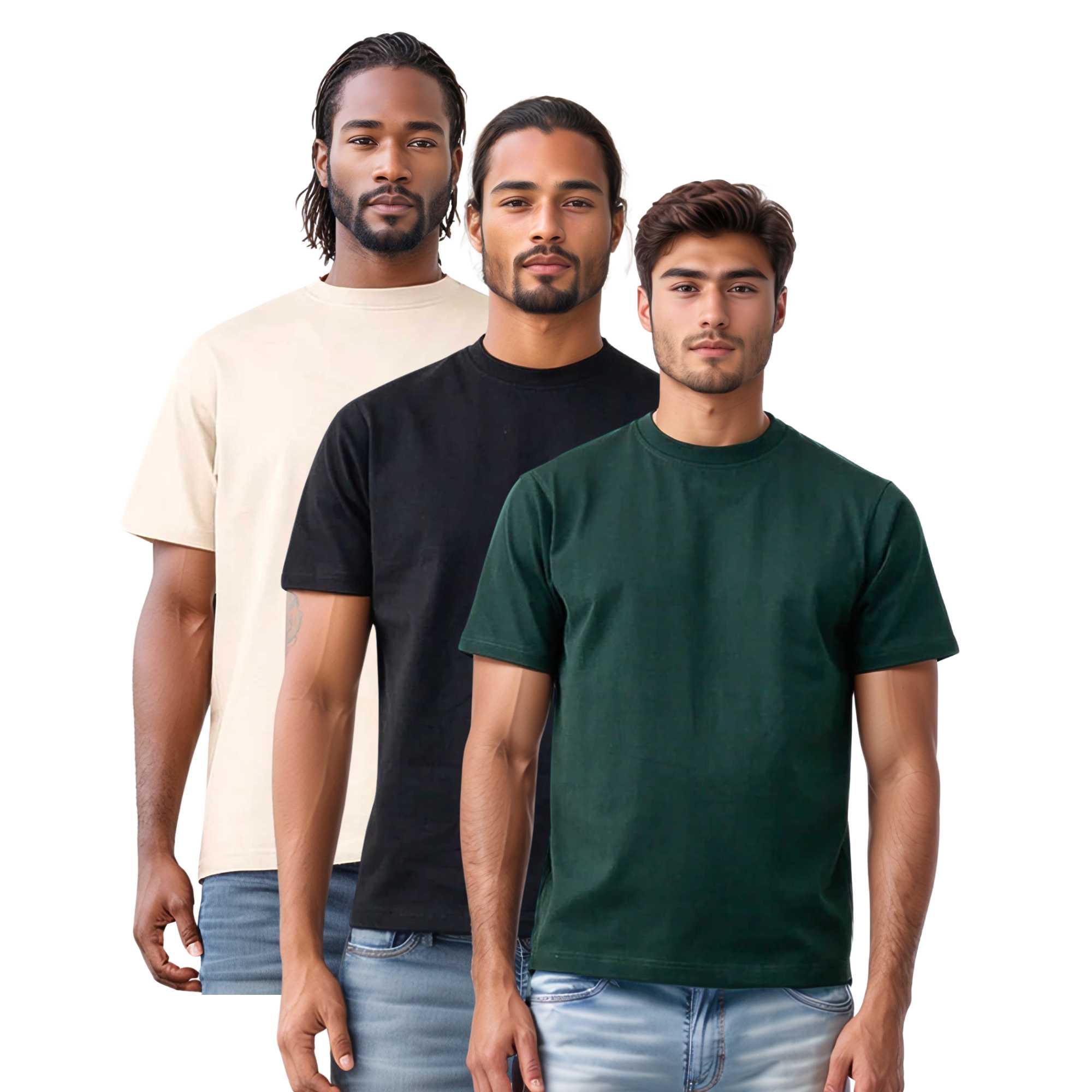 3-Pack Men's Tees | Premium Cotton | Breathable & Durable - S / Black + Dark Green + Sand - www.upstandingapparel.com