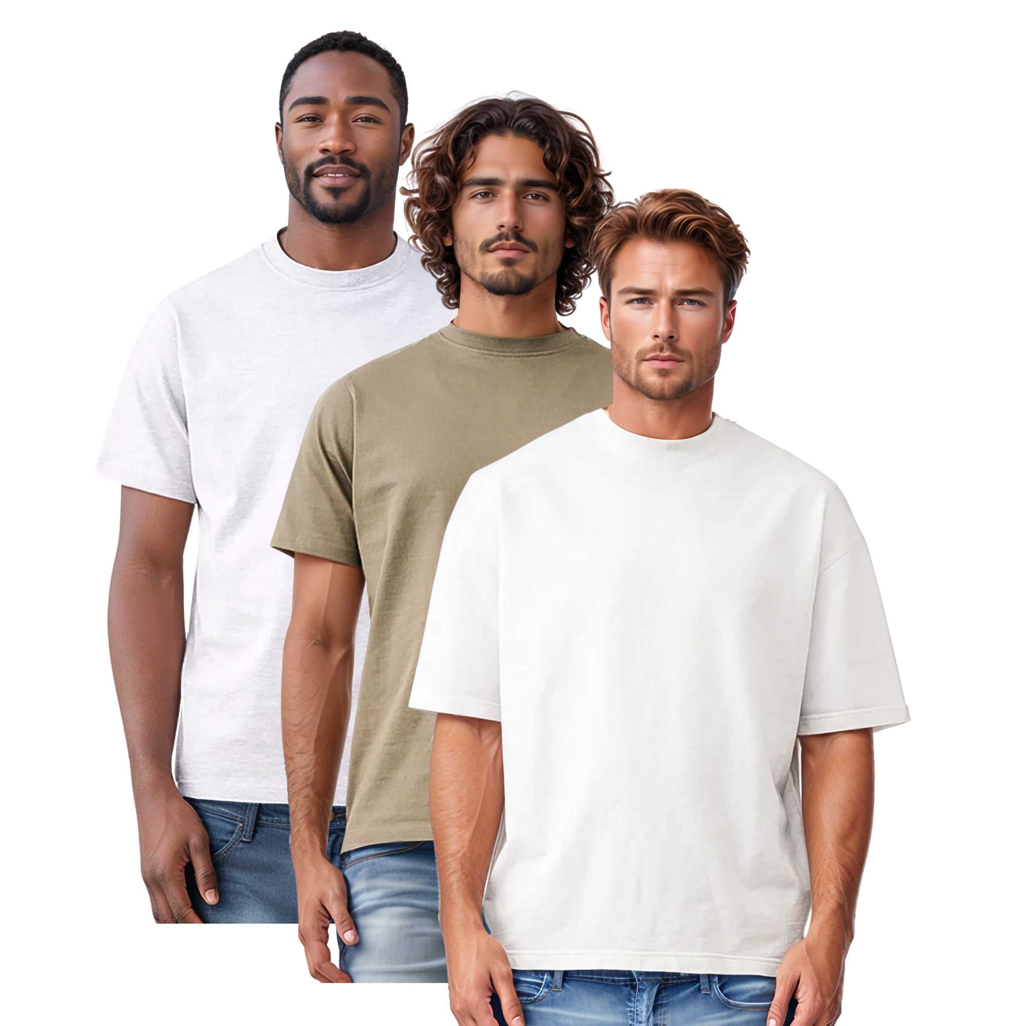 3-Pack Men's Tees | Premium Cotton | Breathable & Durable - S / Khaki +Gray +White - www.upstandingapparel.com