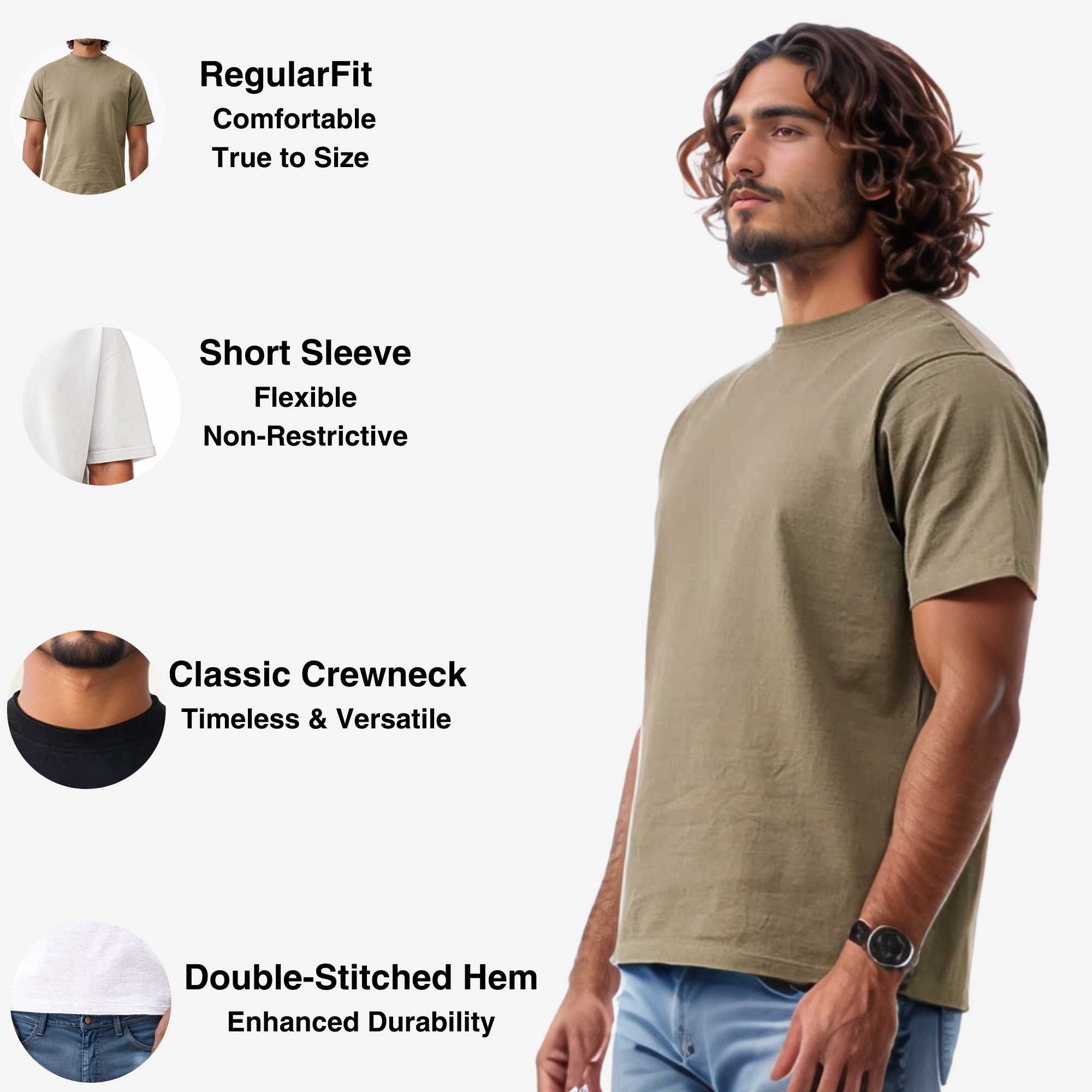3-Pack Men's Tees | Premium Cotton | Breathable & Durable - S / Khaki + Dark Green + Brown - www.upstandingapparel.com