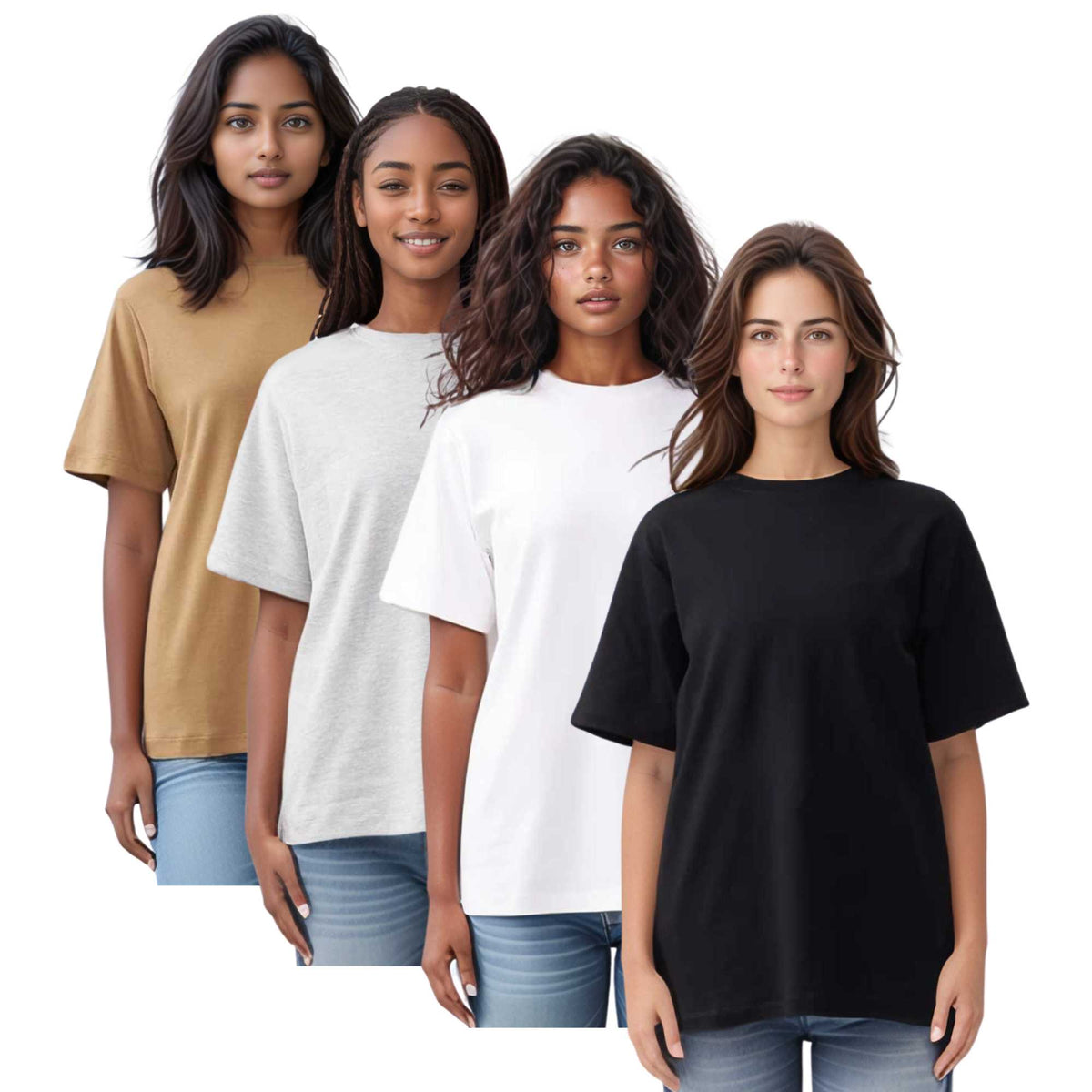 4-Pack Women’s Pima Cotton Tees | Timeless & Luxurious - S / Camel + White + Black + Gray - www.upstandingapparel.com