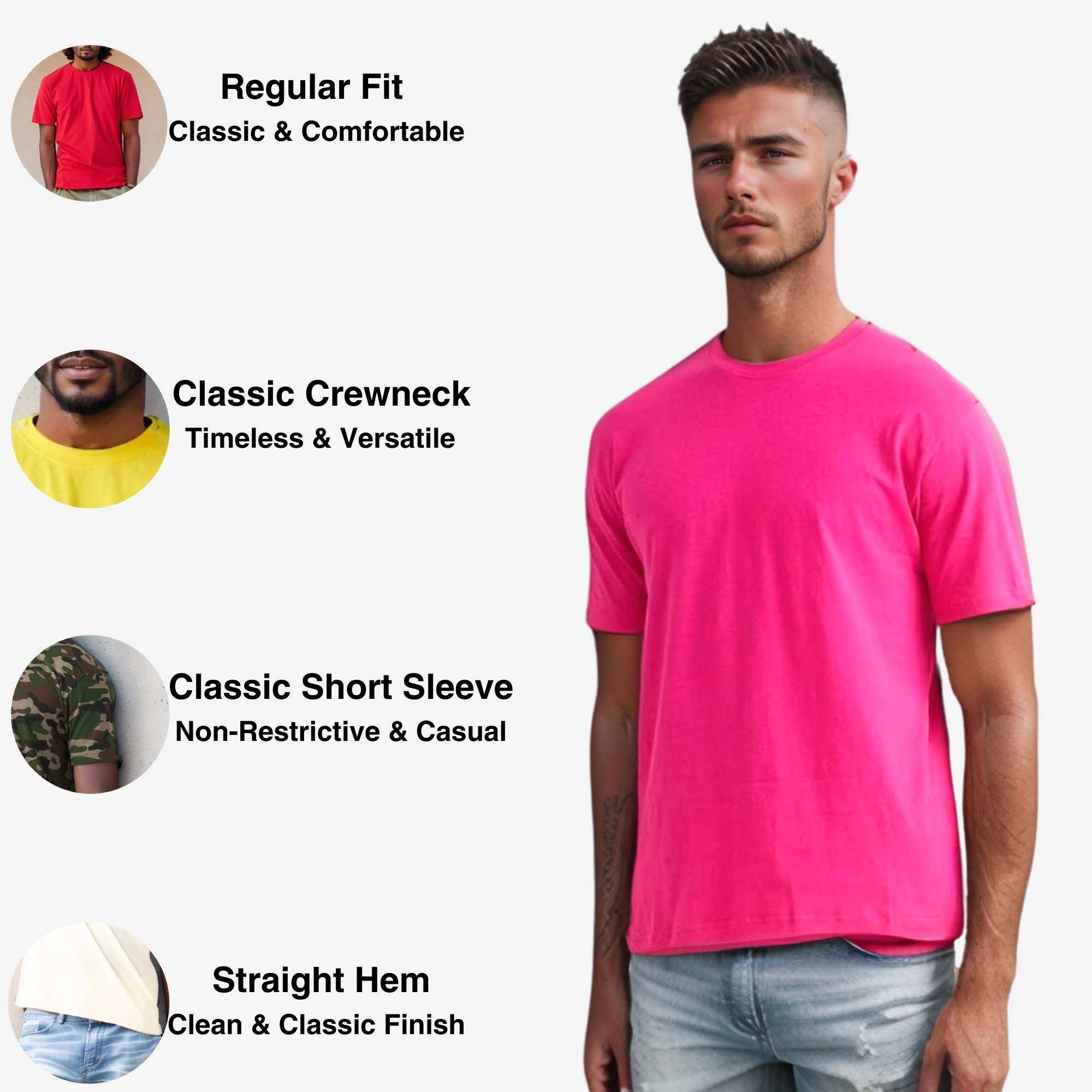 Classic Cotton T-Shirt for Men | Vibrant Spectrum Collection - XS / Hot Pink - www.upstandingapparel.com