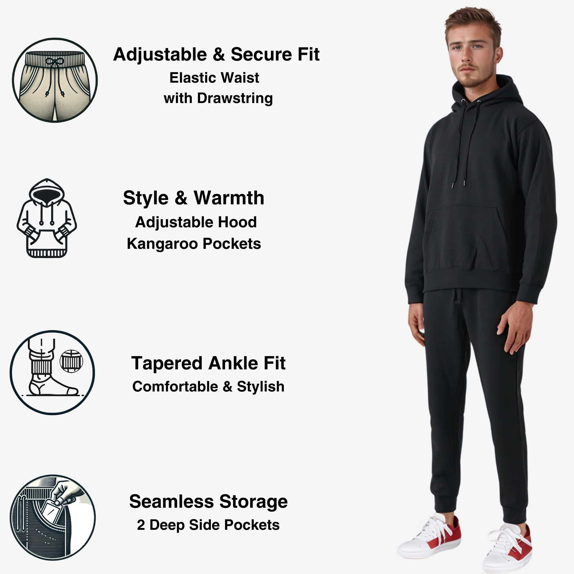 Men's Fleece Hooded Sweatsuit | Classic Comfort Collection - XS / Black - www.upstandingapparel.com