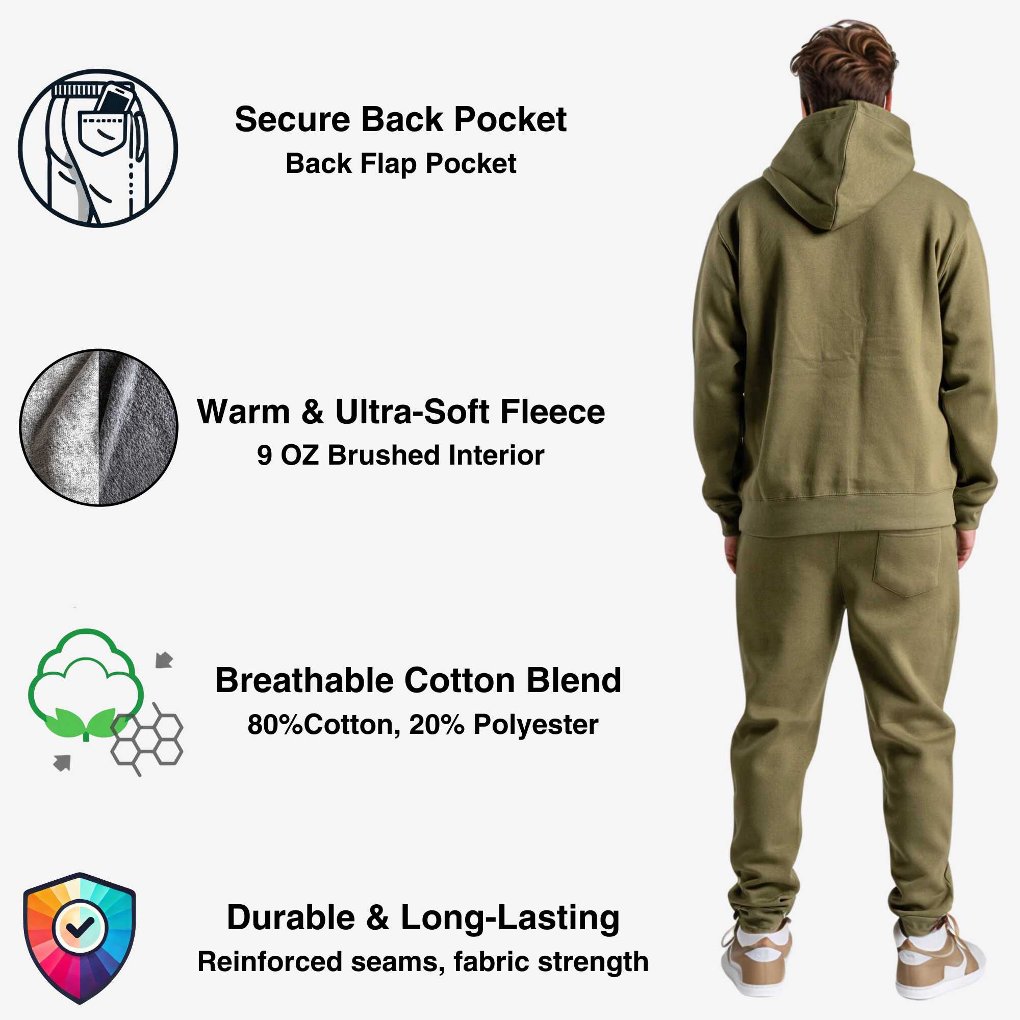 Men's Fleece Hooded Sweatsuit | Classic Comfort Collection - XS / Black - www.upstandingapparel.com