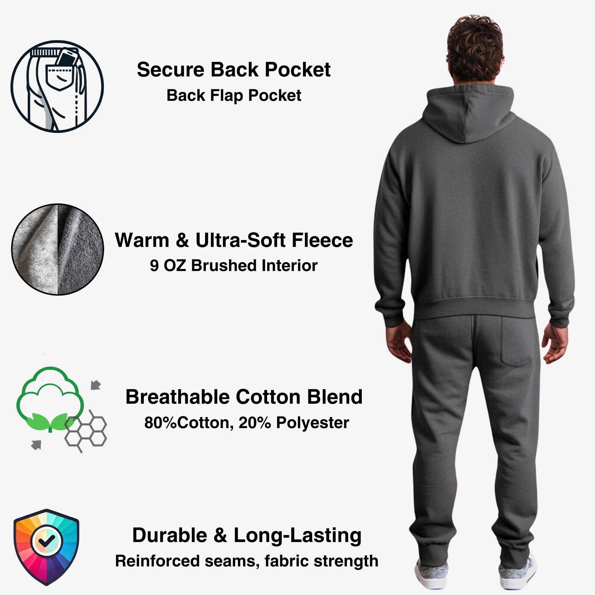 Men's Fleece Hooded Sweatsuit | Classic Comfort Collection - XS / Black - www.upstandingapparel.com