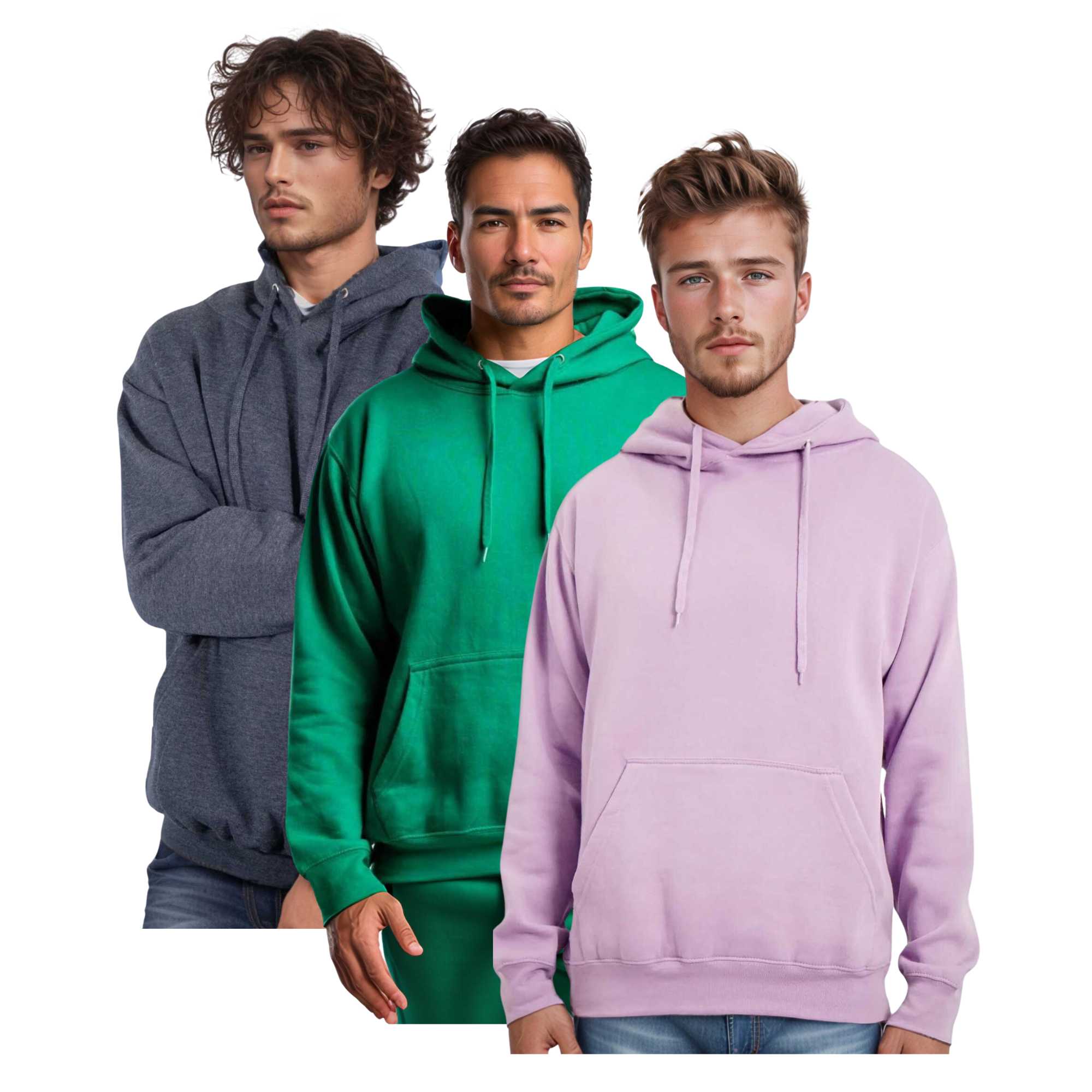Men’s Fleece Hoodie 3-Pack | Trendy Street Staple | Versatile & Cozy Style - S / Denim + Kelly Green + Lilac - www.upstandingapparel.com