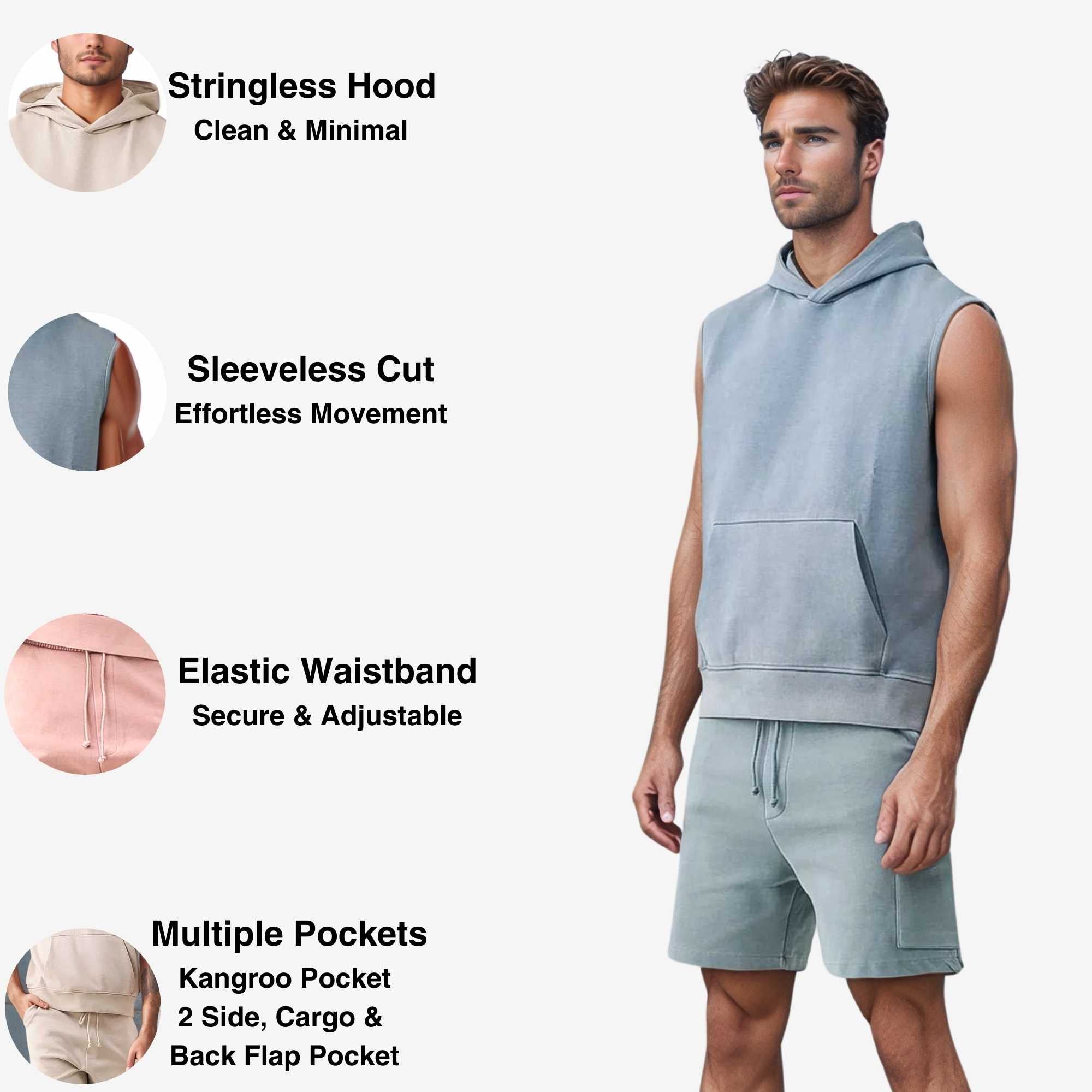 Men's Sleeveless Hoodie Short Sets | Vintage Vibe Athleisure - S / Black - www.upstandingapparel.com
