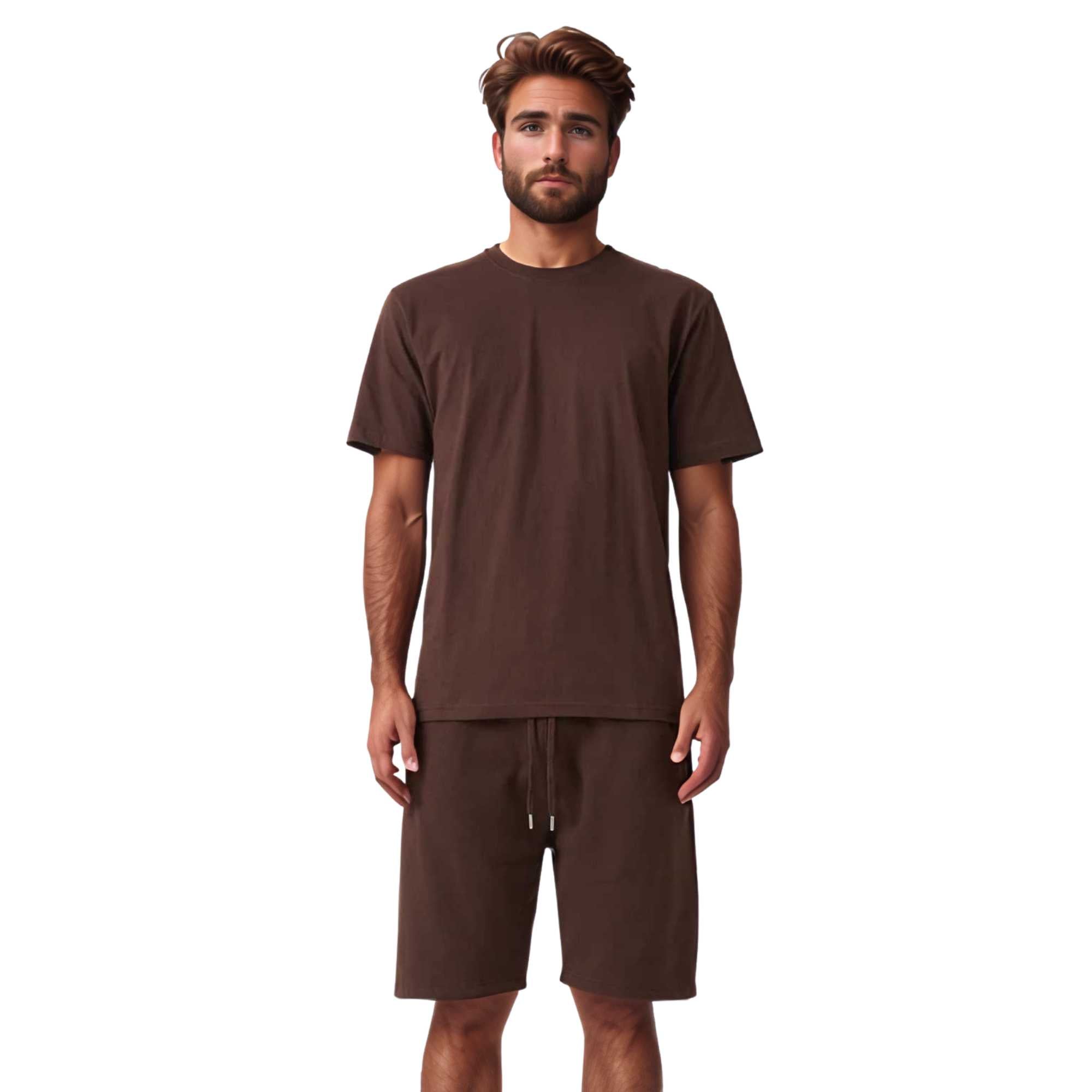 Men's T-Shirt & Sweatshorts Set | Classic Comfort Collection - XS / Brown - www.upstandingapparel.com