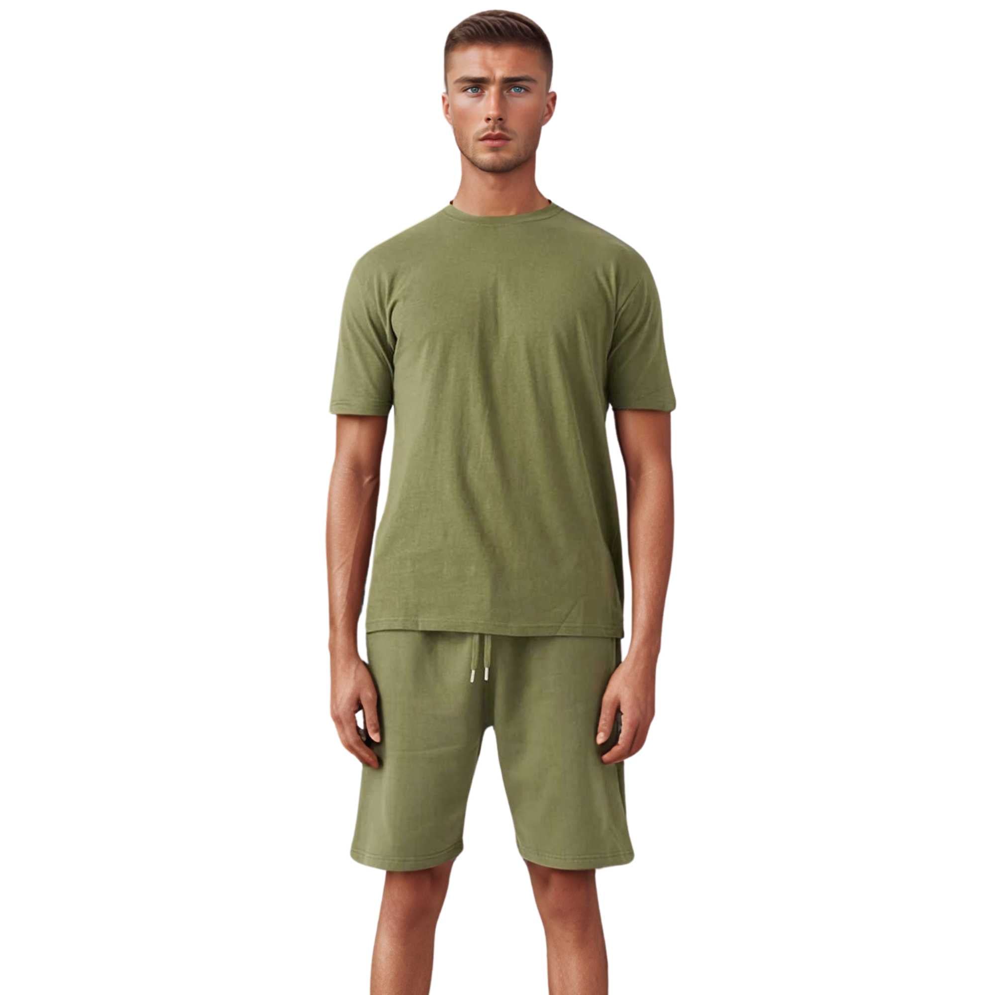 Men's T-Shirt & Sweatshorts Set | Classic Comfort Collection - XS / Olive Green - www.upstandingapparel.com