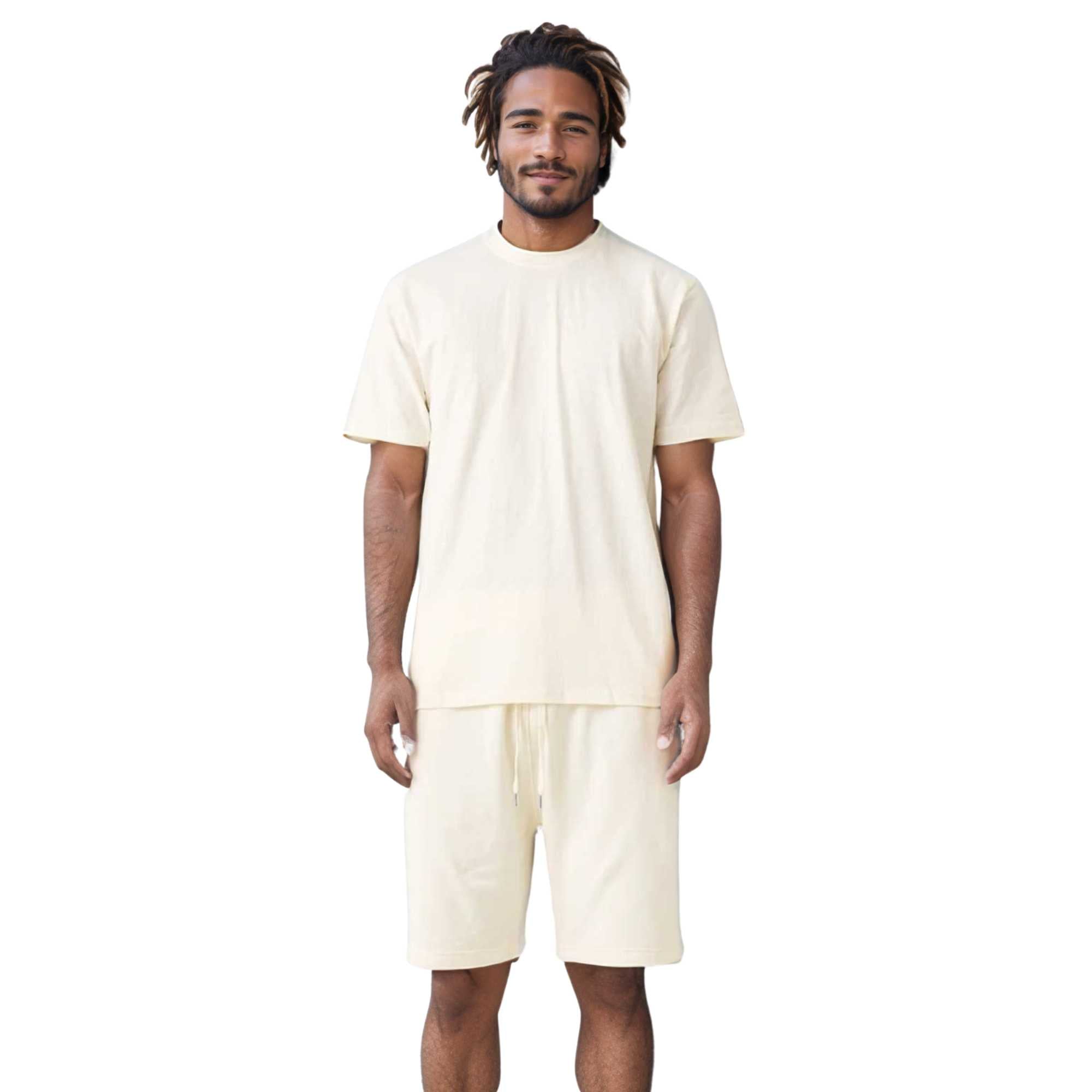 Men's T-Shirt & Sweatshorts Set | Classic Comfort Collection - XS / Off-White - www.upstandingapparel.com
