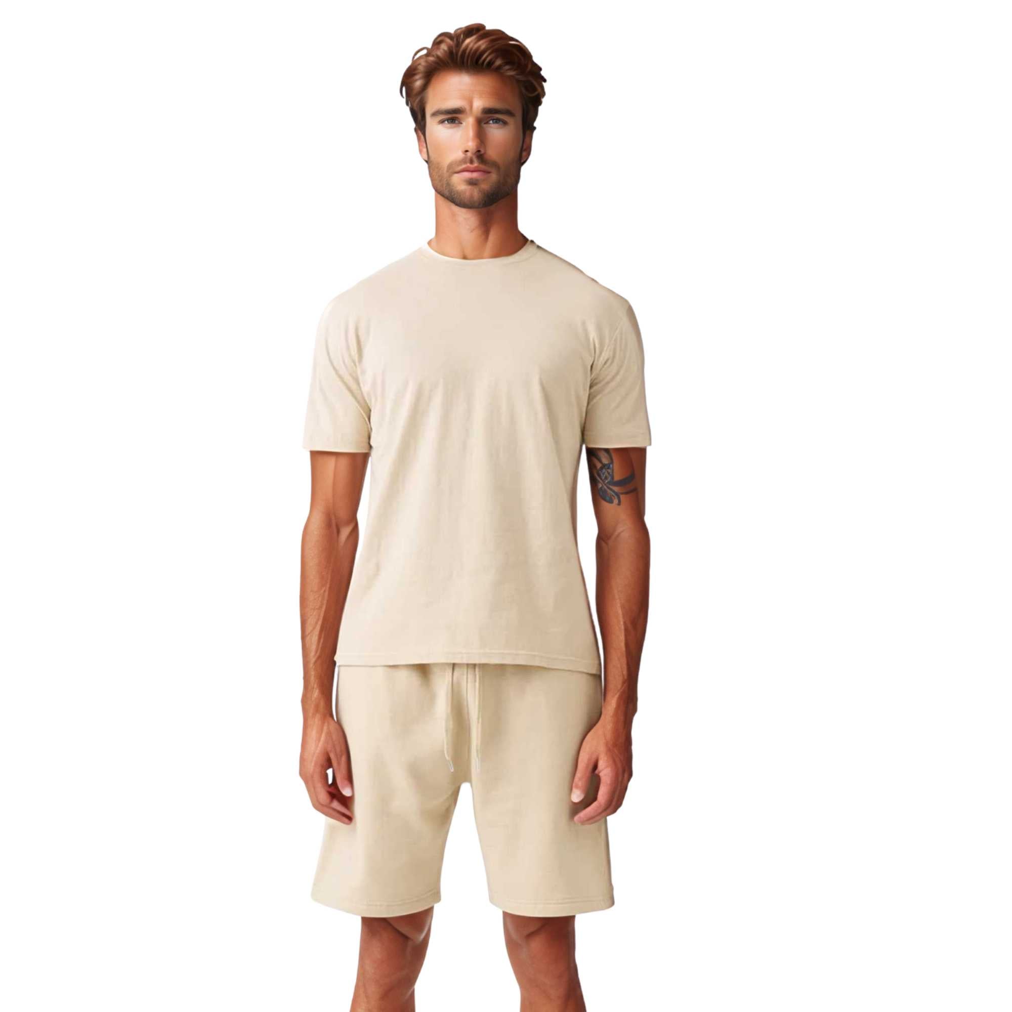 Men's T-Shirt & Sweatshorts Set | Classic Comfort Collection - XS / Sand - www.upstandingapparel.com