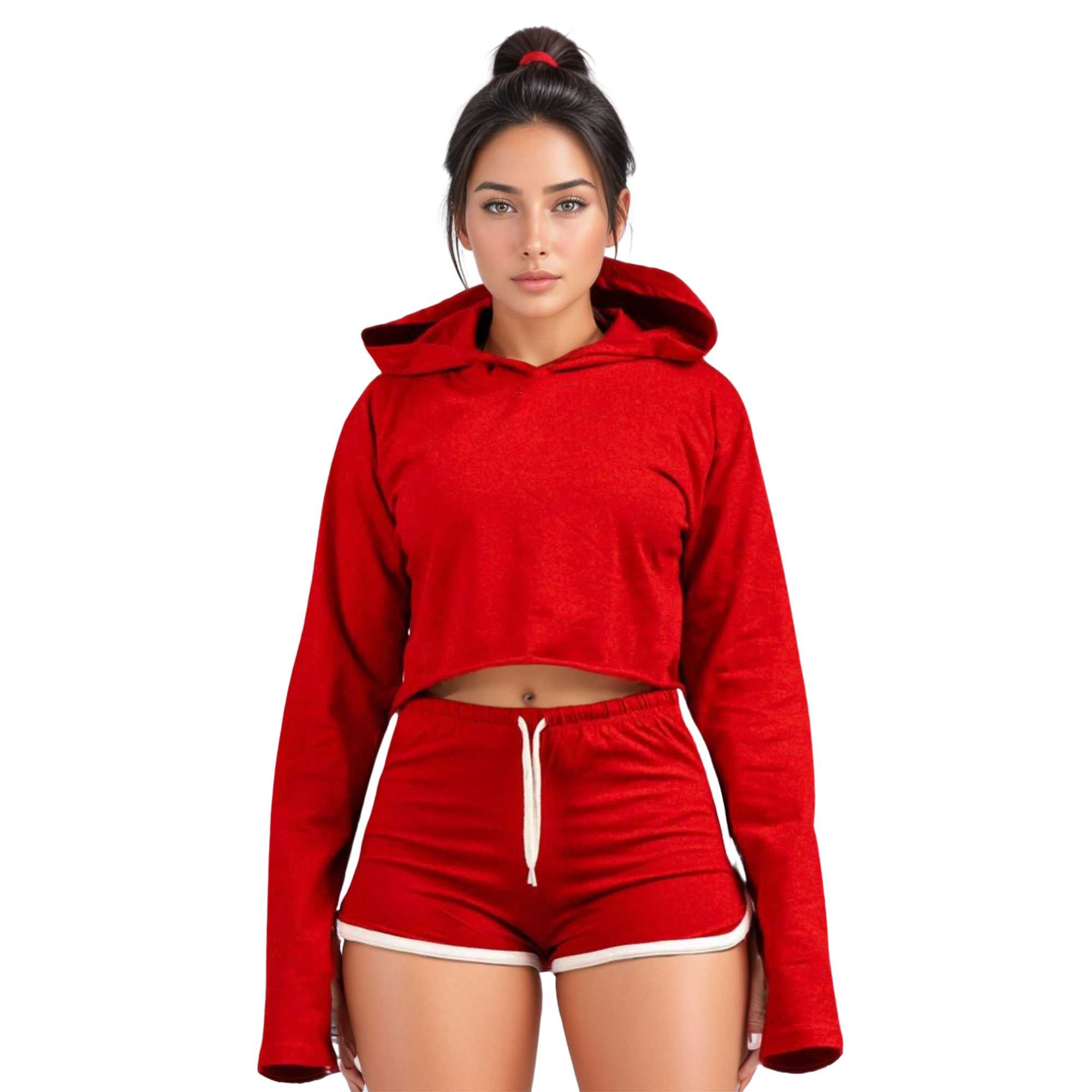 Women's Active Cropped Hoodie & Shorts Set | Athletic Flex - XS / Red - www.upstandingapparel.com