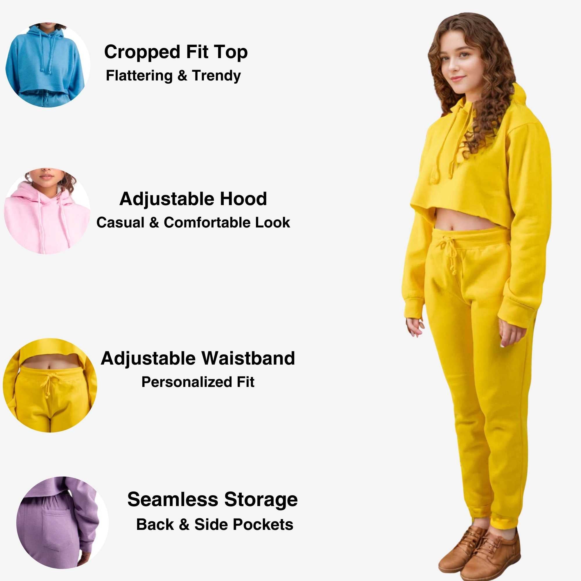 Women's Cropped Hoodie Sweatsuit | Bold Colors & Cozy Fleece - XS / Pink - www.upstandingapparel.com