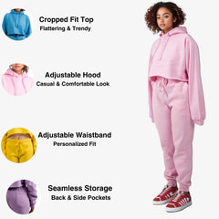 Women's Cropped Hoodie Sweatsuit | Bold Colors & Cozy Fleece - XS / Pink - www.upstandingapparel.com