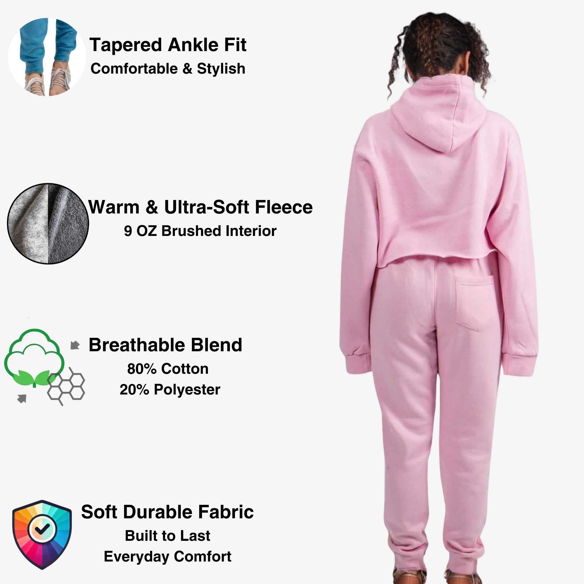 Women's Cropped Hoodie Sweatsuit | Bold Colors & Cozy Fleece - XS / Pink - www.upstandingapparel.com