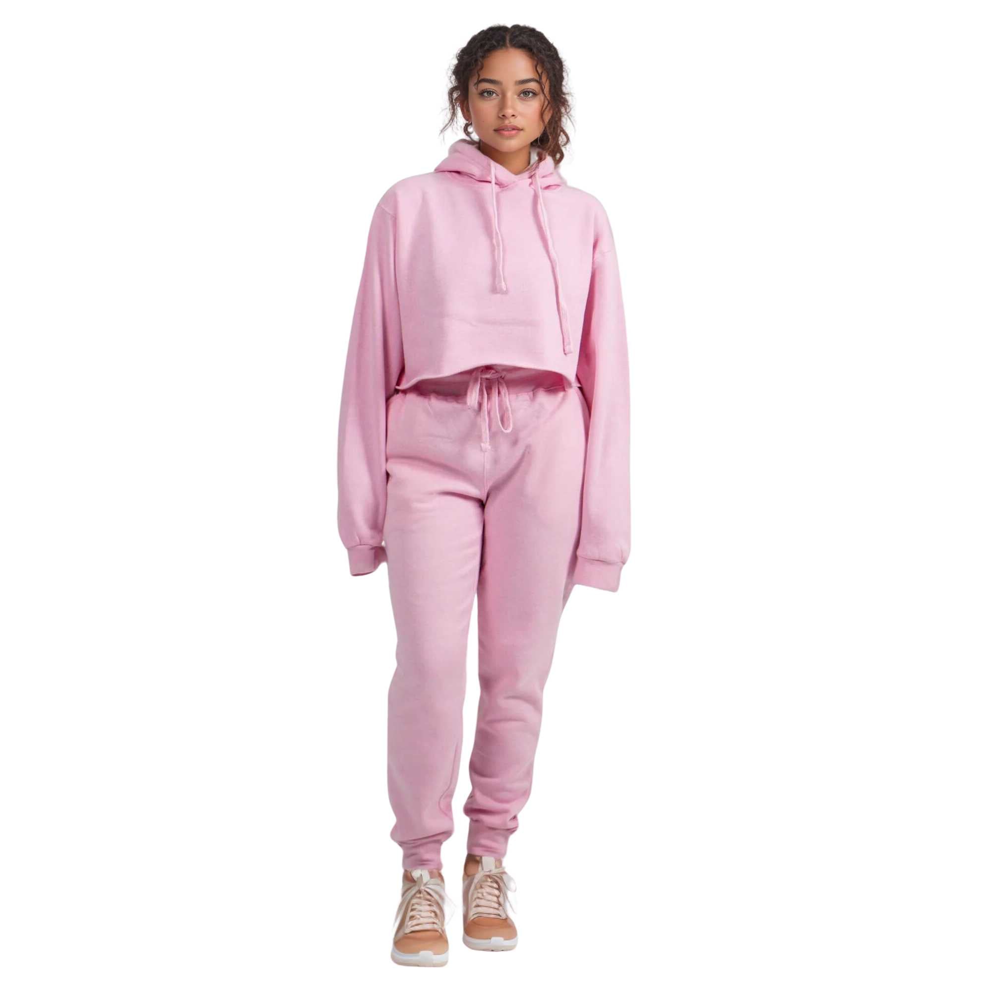 Women's Cropped Hoodie Sweatsuit | Bold Colors & Cozy Fleece - XS / Pink - www.upstandingapparel.com