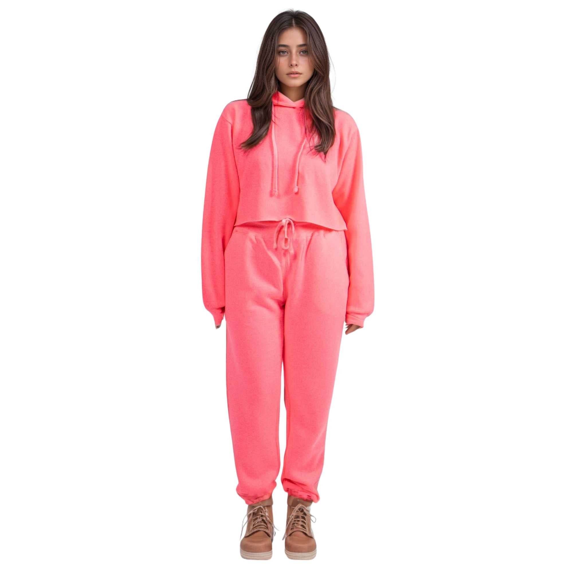 Women's Cropped Hoodie Sweatsuit | Bold Colors & Cozy Fleece - XS / Neon Pink - www.upstandingapparel.com
