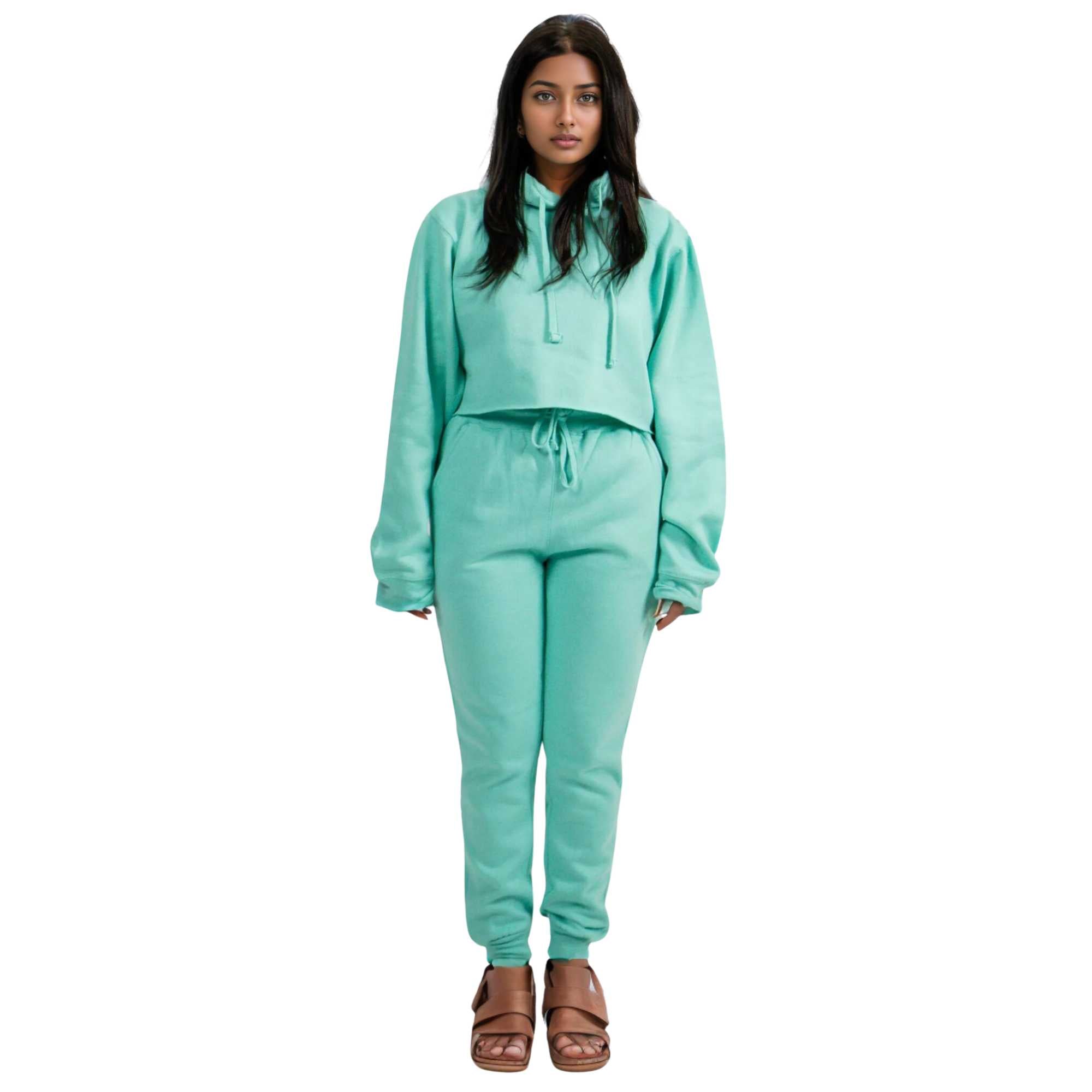 Women's Cropped Hoodie Sweatsuit | Bold Colors & Cozy Fleece - XS / Mint - www.upstandingapparel.com