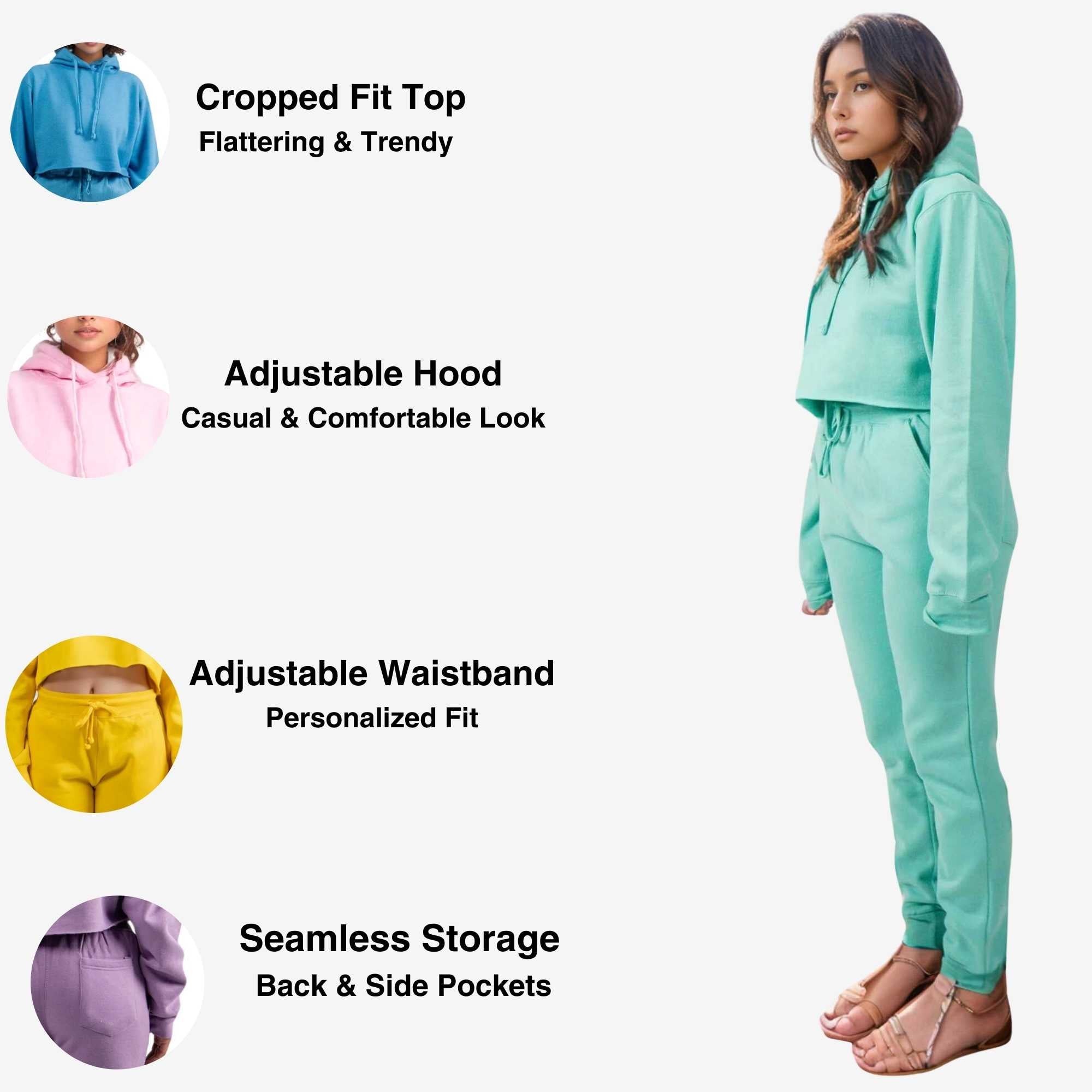 Women's Cropped Hoodie Sweatsuit | Bold Colors & Cozy Fleece - XS / Pink - www.upstandingapparel.com