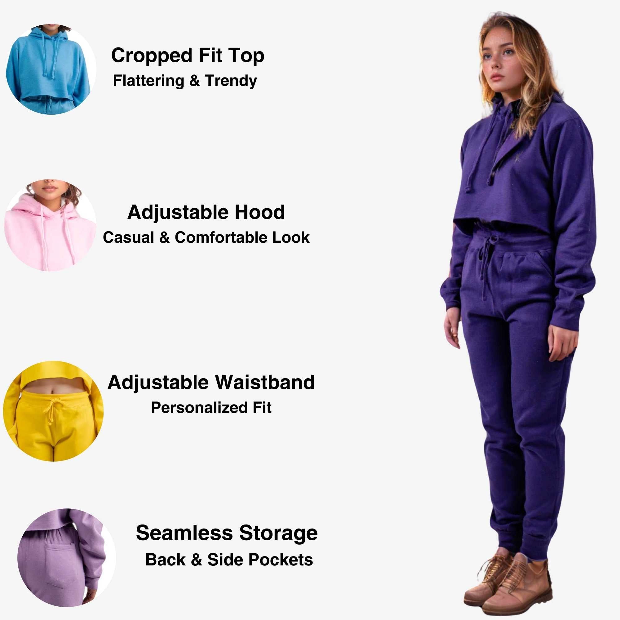 Women's Cropped Hoodie Sweatsuit | Bold Colors & Cozy Fleece - XS / Pink - www.upstandingapparel.com
