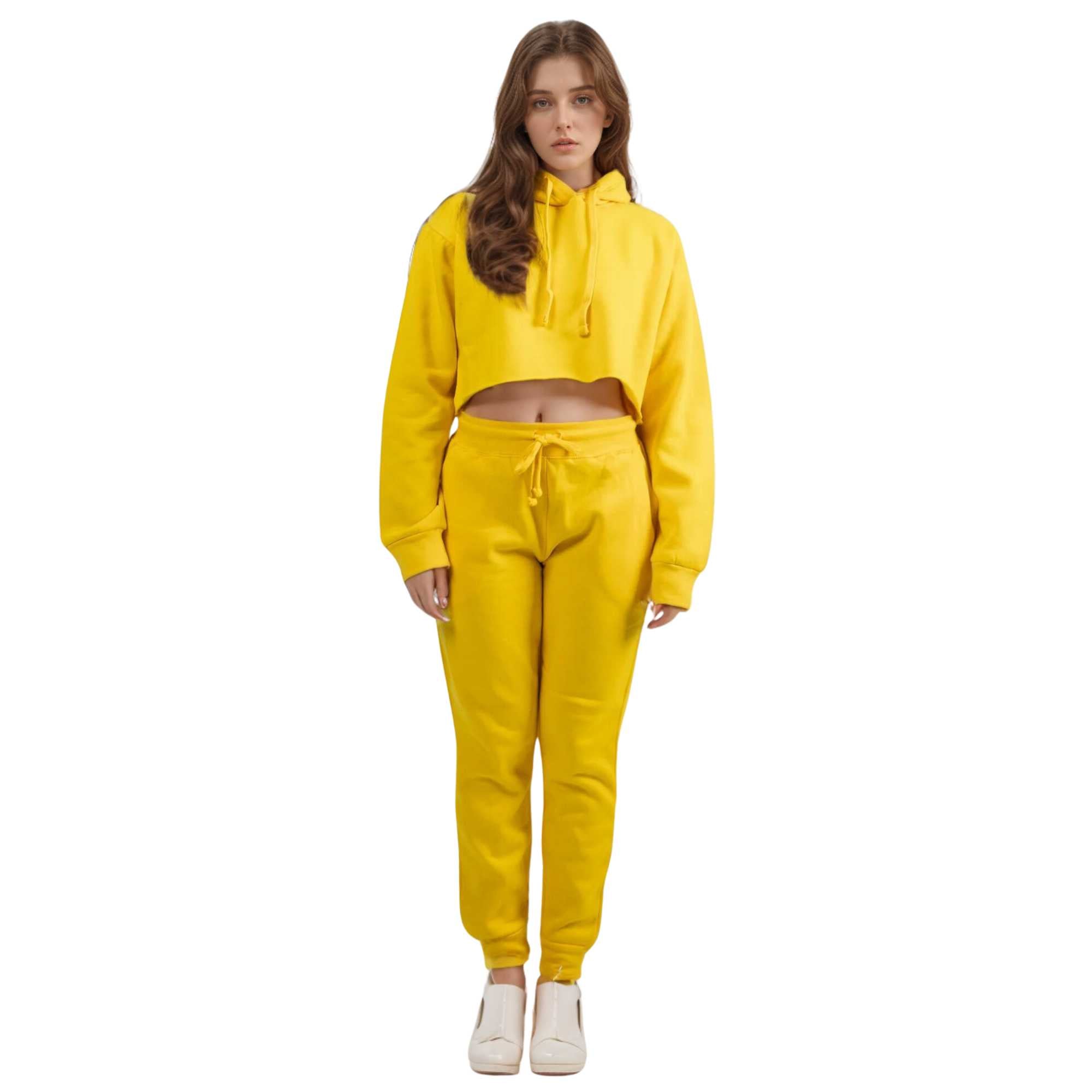 Women's Cropped Hoodie Sweatsuit | Bold Colors & Cozy Fleece - XS / Yellow - www.upstandingapparel.com