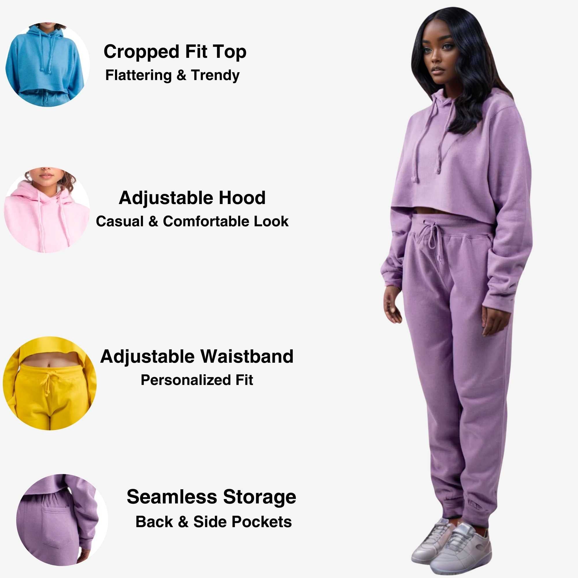 Women's Cropped Hoodie Sweatsuit | Bold Colors & Cozy Fleece - XS / Pink - www.upstandingapparel.com
