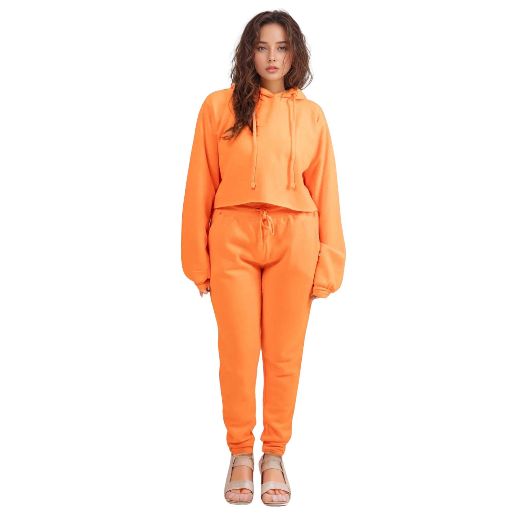 Women's Cropped Hoodie Sweatsuit | Bold Colors & Cozy Fleece - XS / Neon Orange - www.upstandingapparel.com