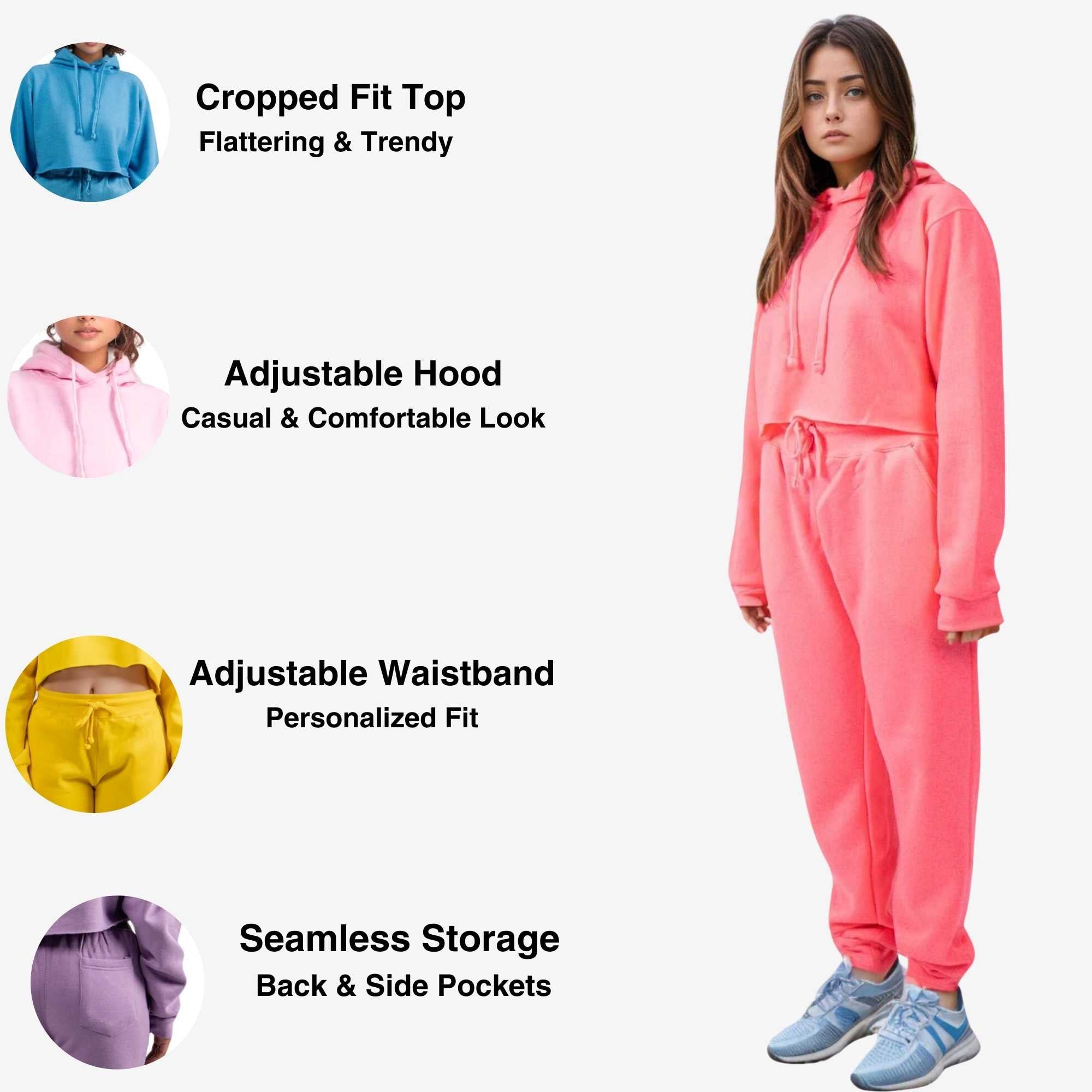 Women's Cropped Hoodie Sweatsuit | Bold Colors & Cozy Fleece - XS / Pink - www.upstandingapparel.com