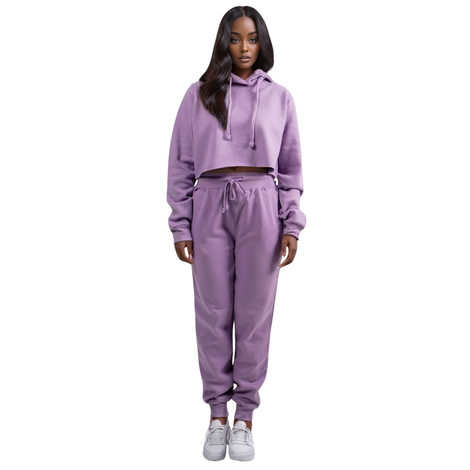 Women's Cropped Hoodie Sweatsuit | Bold Colors & Cozy Fleece - XS / Lilac - www.upstandingapparel.com