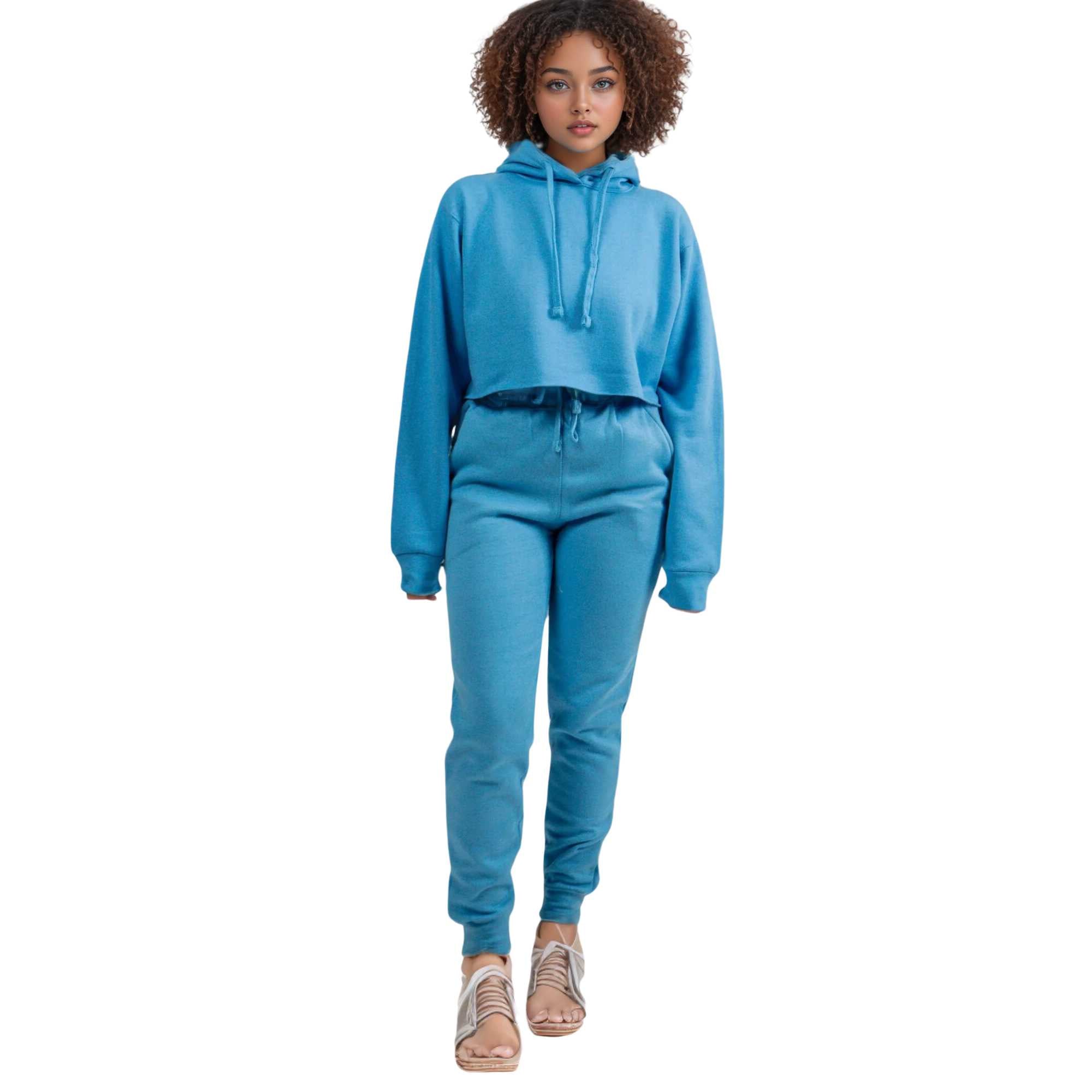 Women's Cropped Hoodie Sweatsuit | Bold Colors & Cozy Fleece - XS / Sky Blue - www.upstandingapparel.com