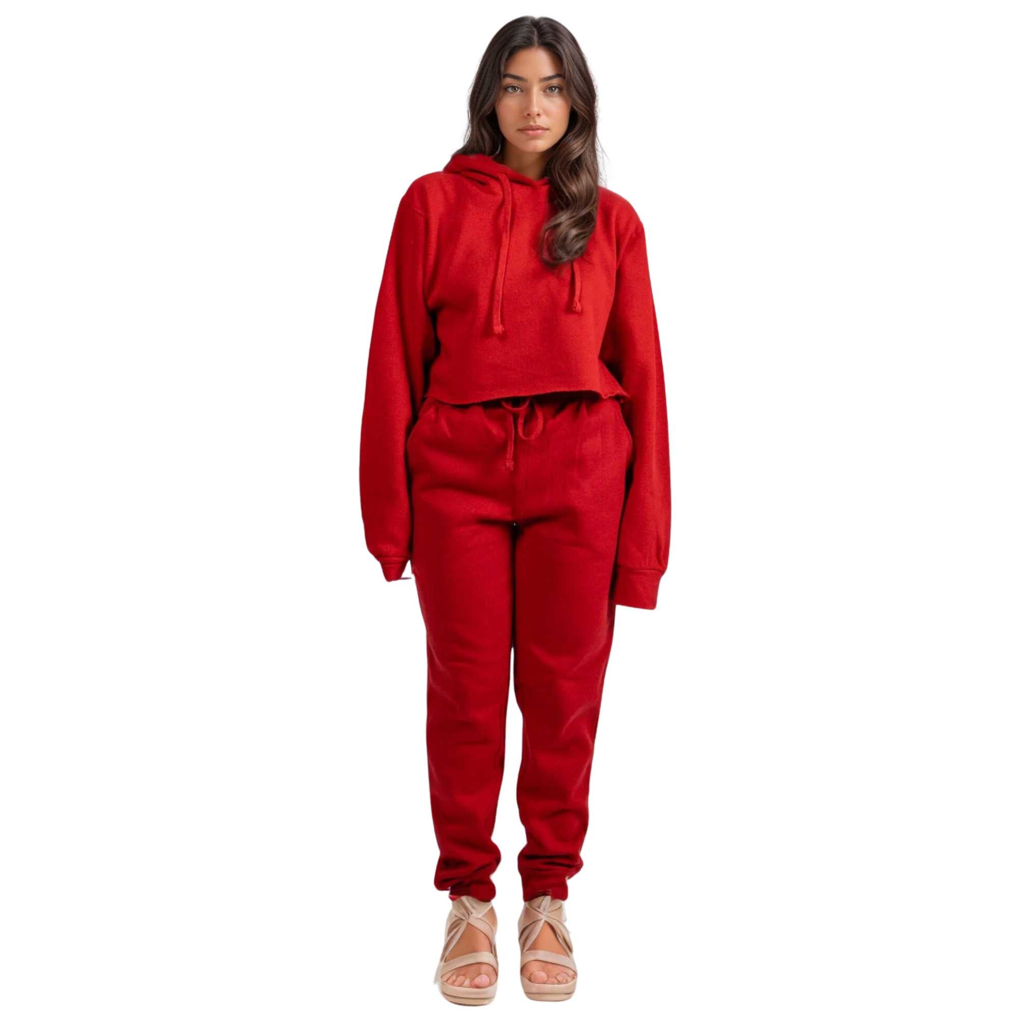 Women's Cropped Hoodie Sweatsuit | Timeless & Cozy Essentials - XS / Red - www.upstandingapparel.com