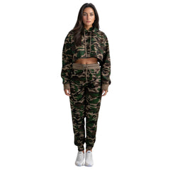 Women's Cropped Hoodie Sweatsuit | Timeless & Cozy Essentials - XS / Camo - www.upstandingapparel.com