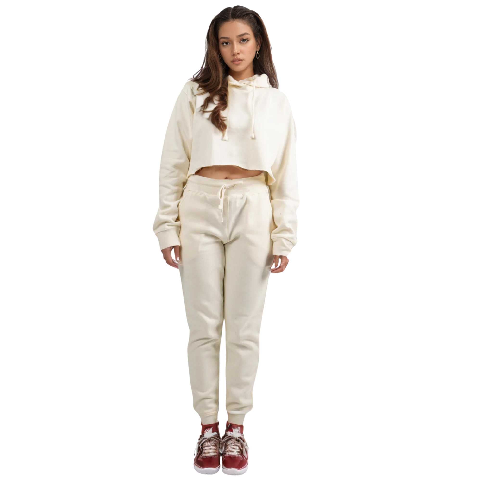Women's Cropped Hoodie Sweatsuit | Timeless & Cozy Essentials - XS / Off-White - www.upstandingapparel.com