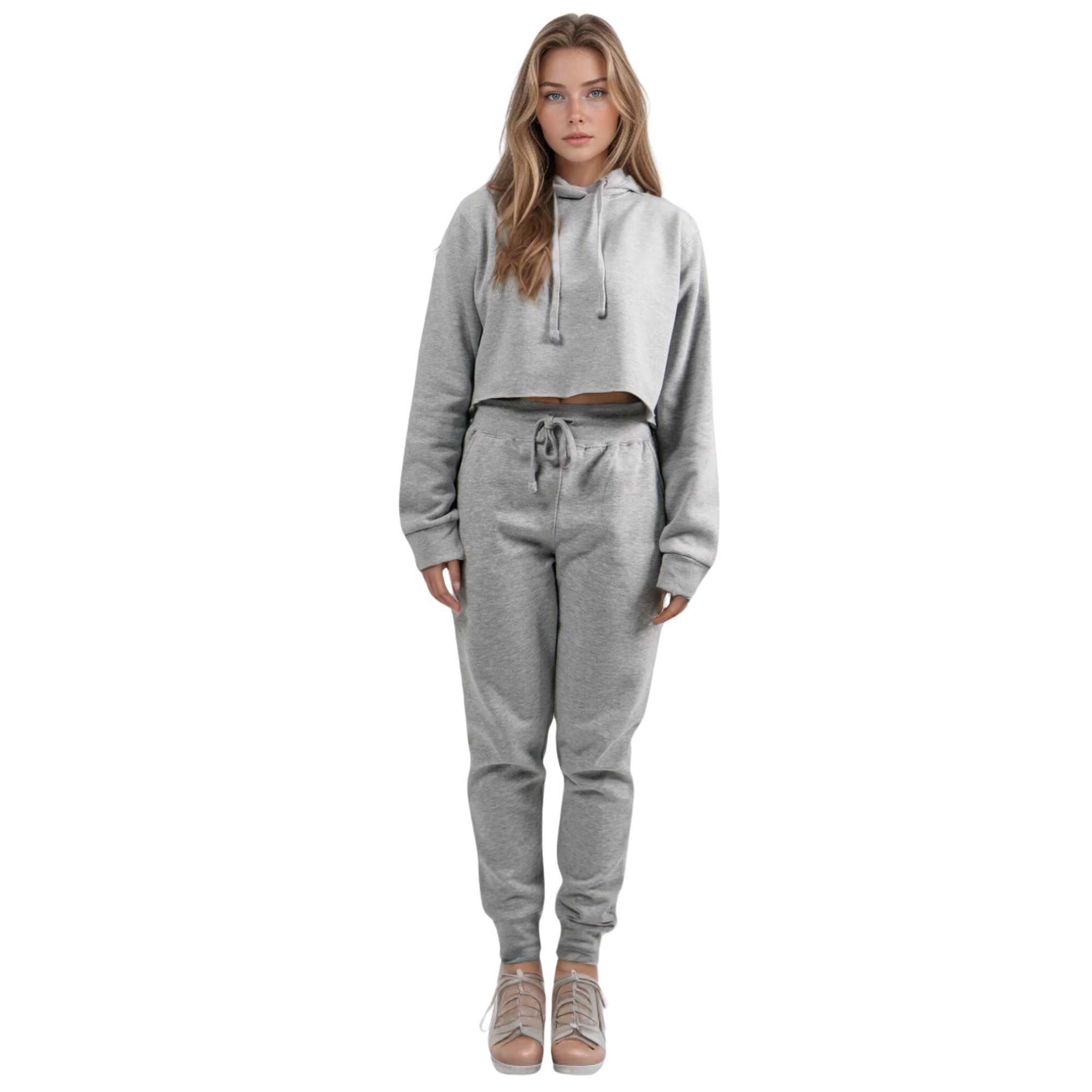 Women's Cropped Hoodie Sweatsuit | Timeless & Cozy Essentials - XS / Heather Gray - www.upstandingapparel.com