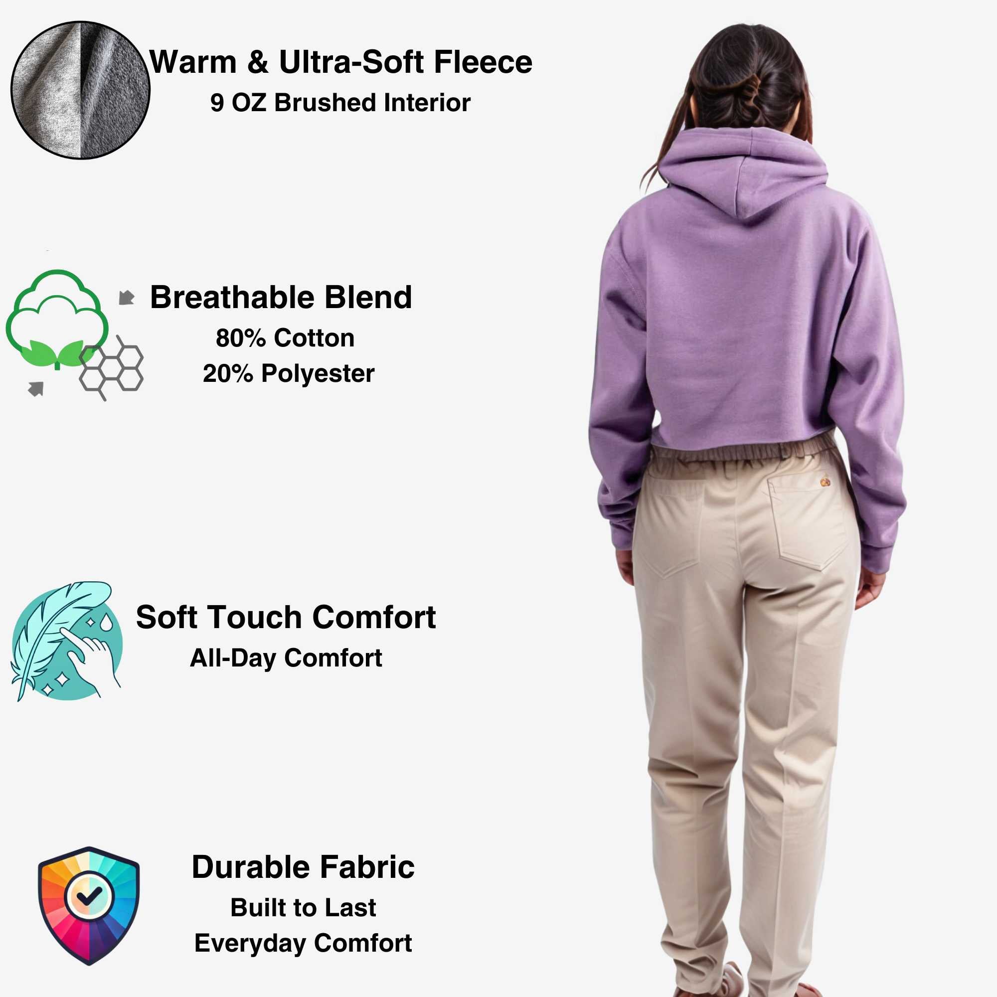 Women's Soft Fleece Cropped Hoodie | Trendy & Vibrant Colors - XS / Lilac - www.upstandingapparel.com