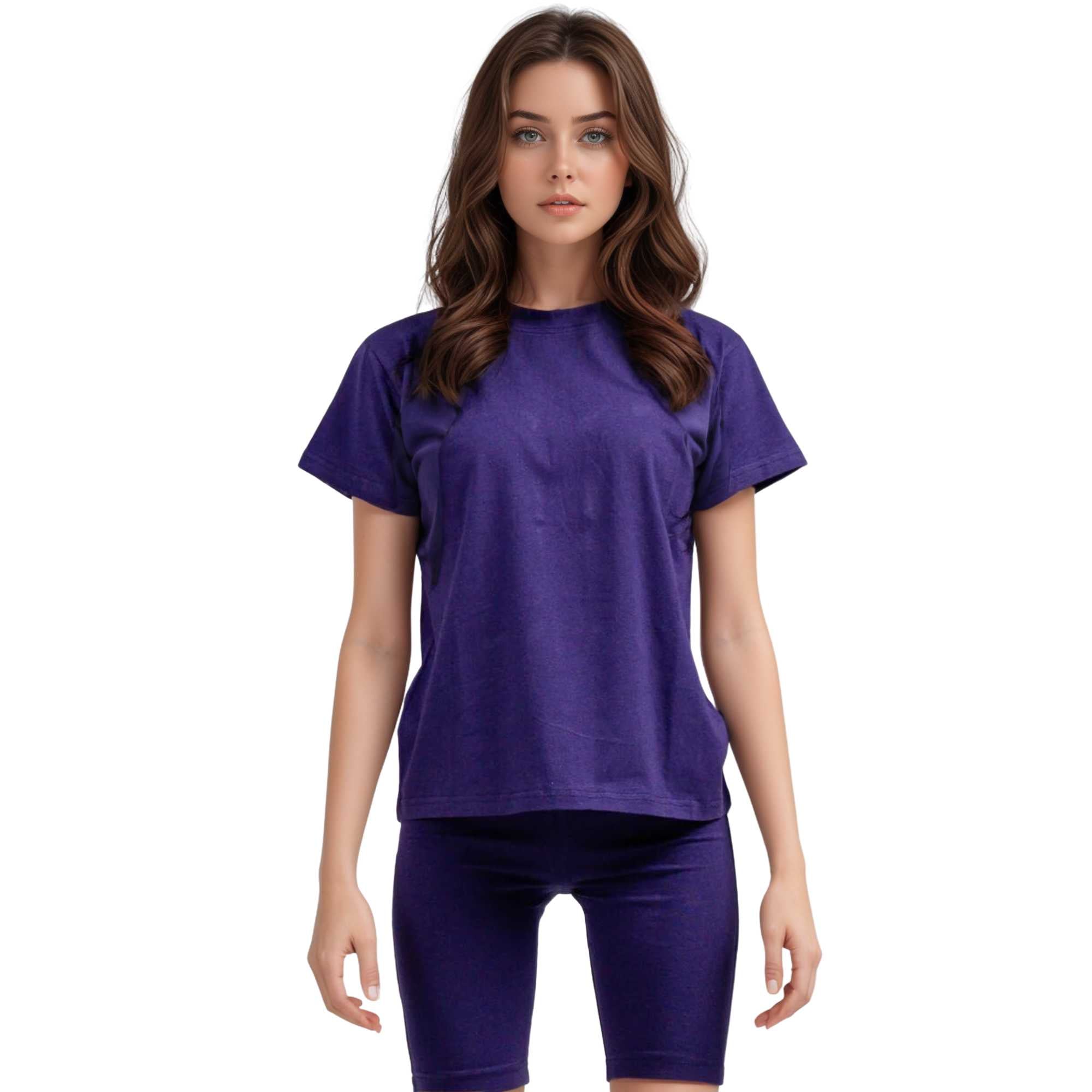 Women's T-Shirt & Biker Short Set | High-Waist, Flexible Fit - XS / Purple - www.upstandingapparel.com