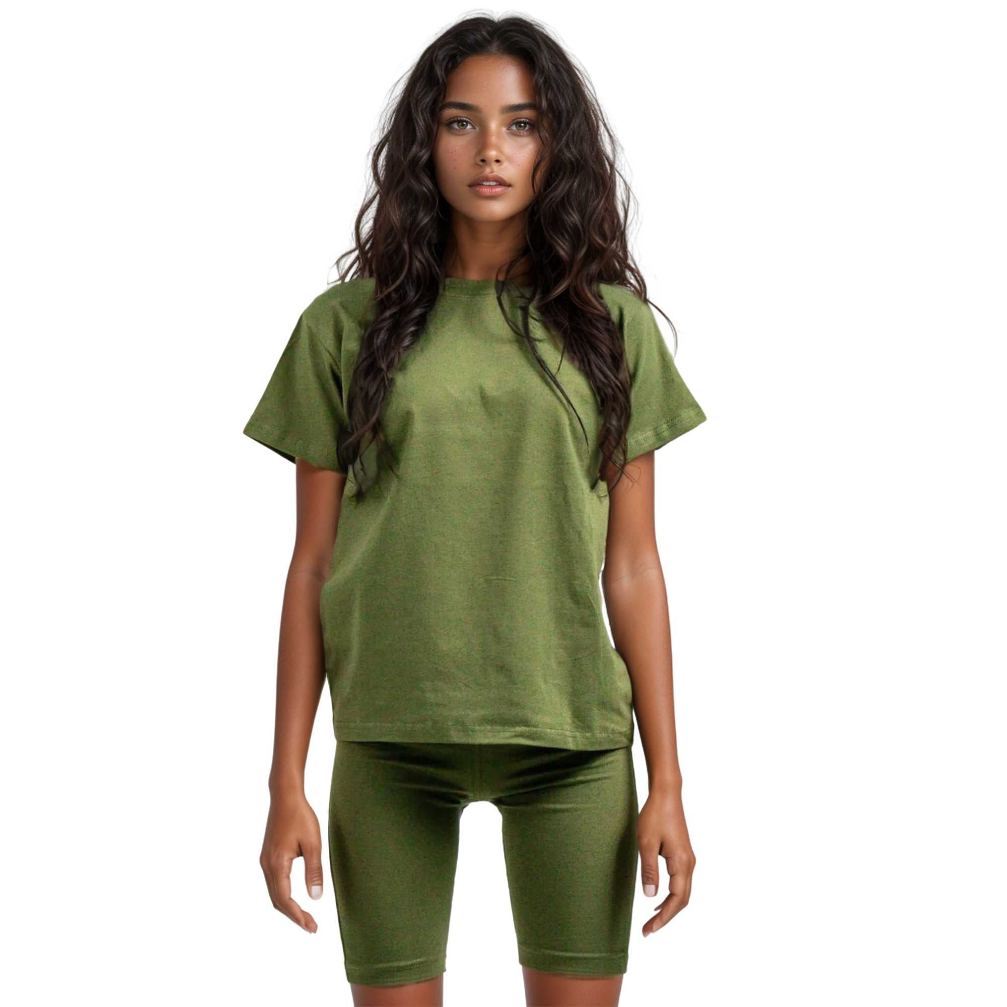 Women's T-Shirt & Biker Short Set | High-Waist, Flexible Fit - XS / Olive Green - www.upstandingapparel.com