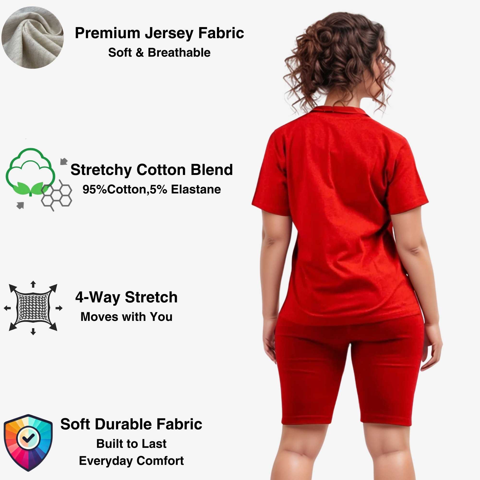 Women's T-Shirt & Biker Short Set | High-Waist, Flexible Fit - XS / Red - www.upstandingapparel.com