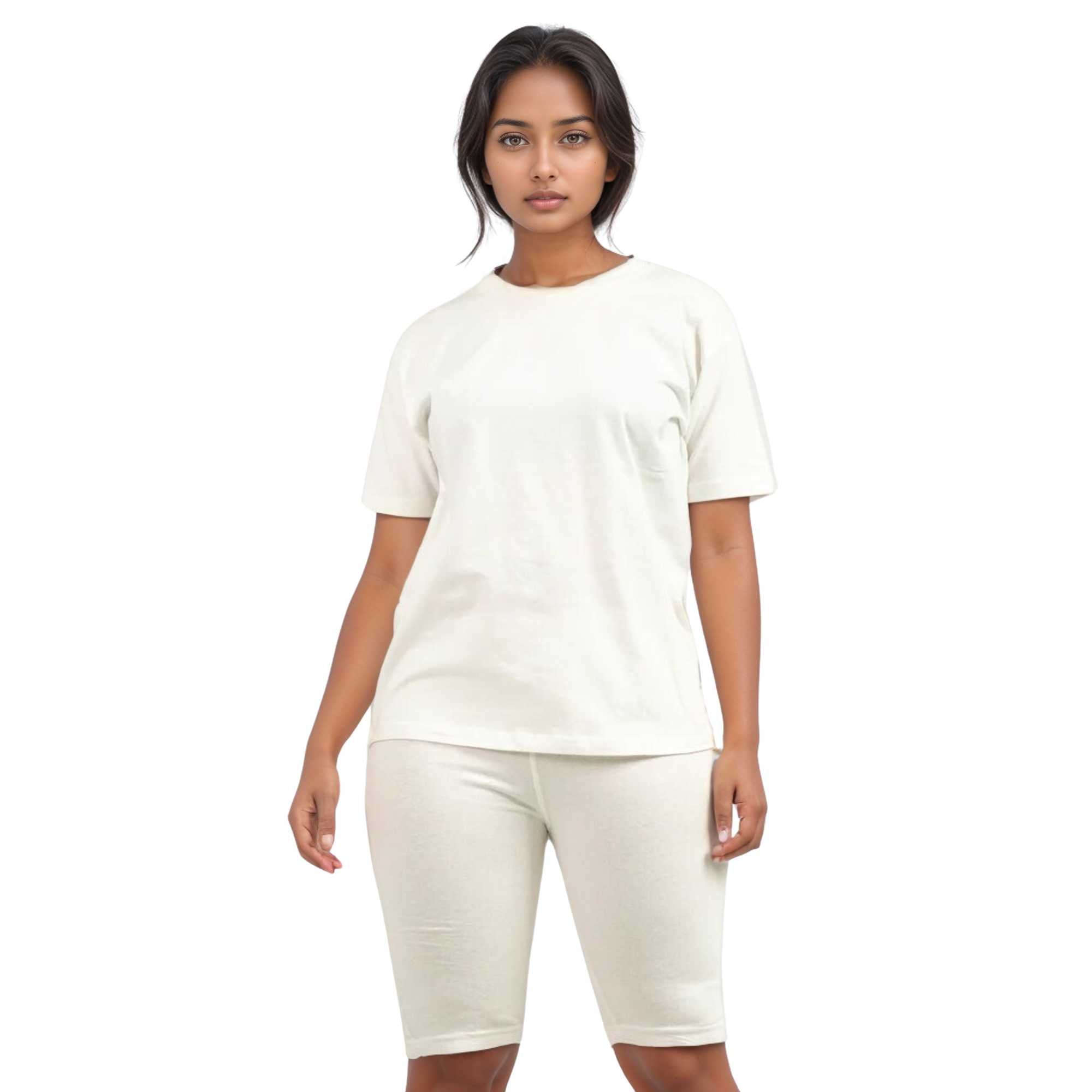 Women's T-Shirt & Biker Short Set | High-Waist, Flexible Fit - XS / White - www.upstandingapparel.com