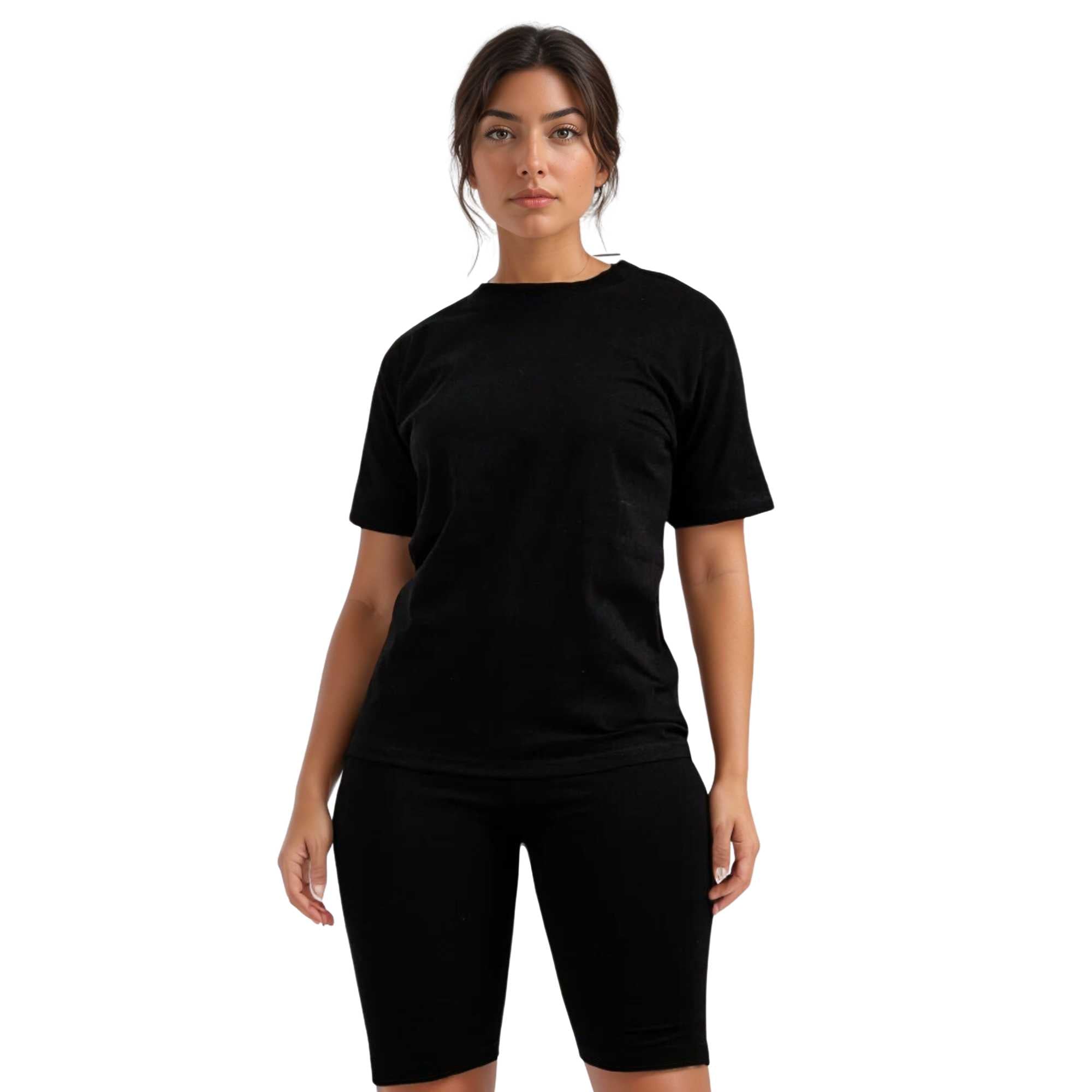 Women's T-Shirt & Biker Short Set | High-Waist, Flexible Fit - XS / Black - www.upstandingapparel.com