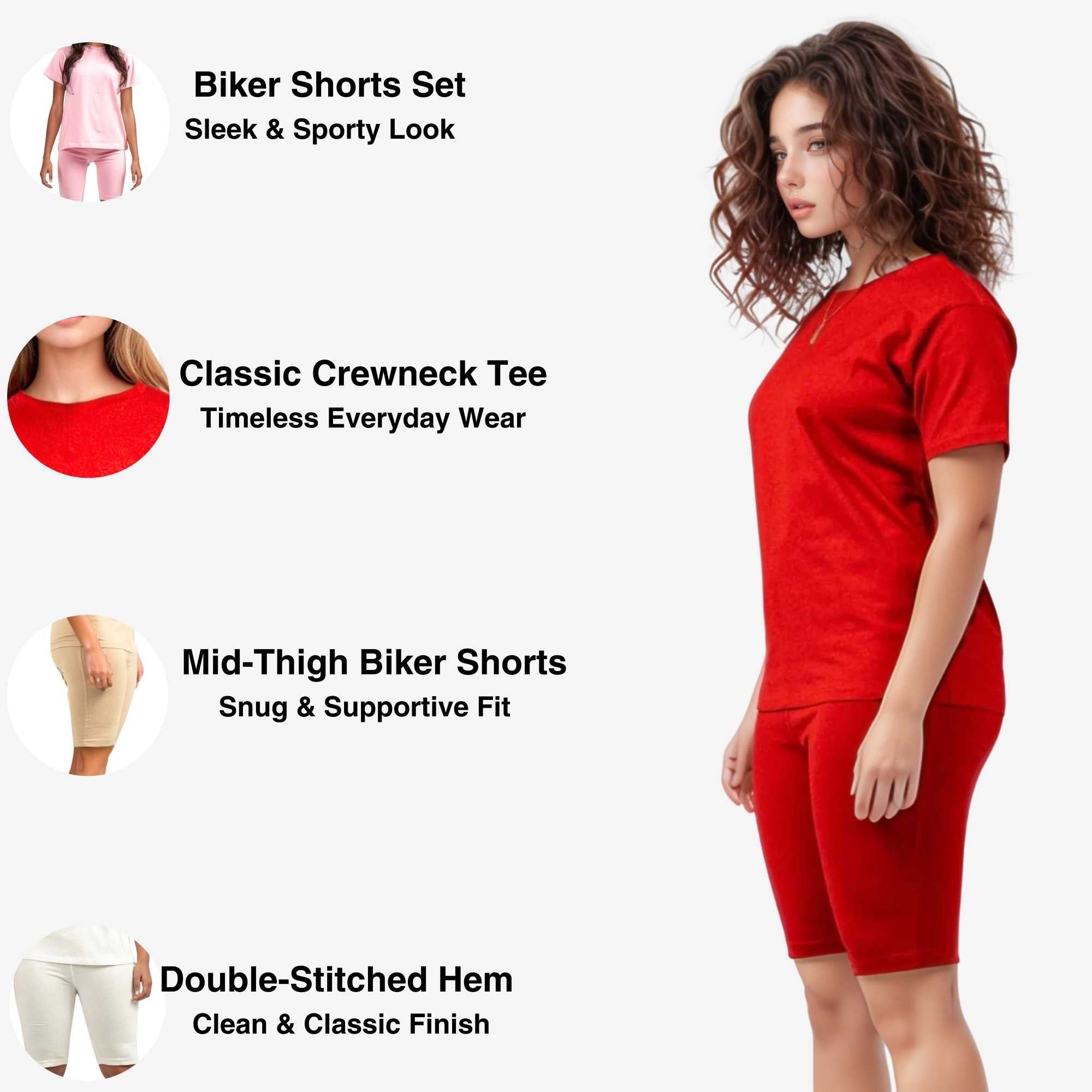 Women's T-Shirt & Biker Short Set | High-Waist, Flexible Fit - XS / Red - www.upstandingapparel.com