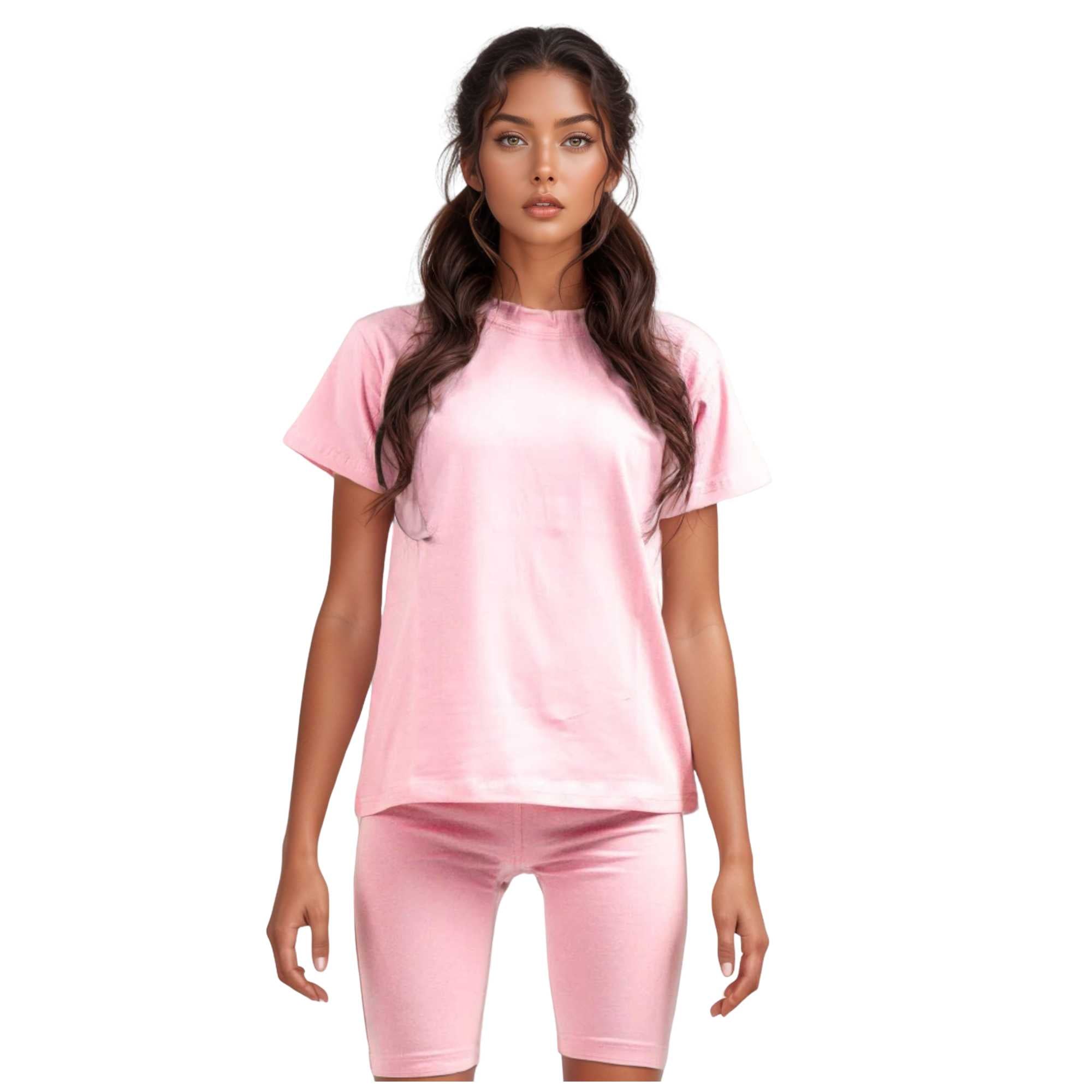 Women's T-Shirt & Biker Short Set | High-Waist, Flexible Fit - XS / Light Pink - www.upstandingapparel.com