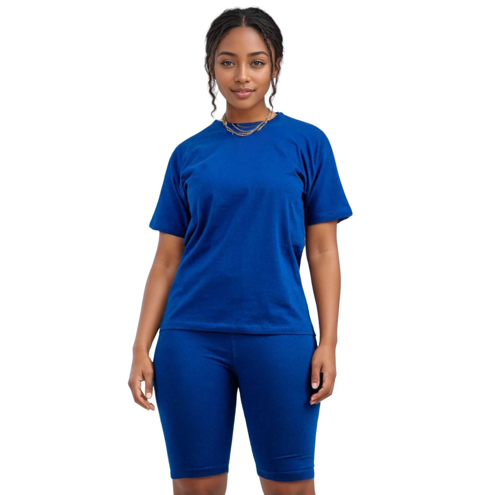 Women's T-Shirt & Biker Short Set | High-Waist, Flexible Fit - XS / Royal Blue - www.upstandingapparel.com