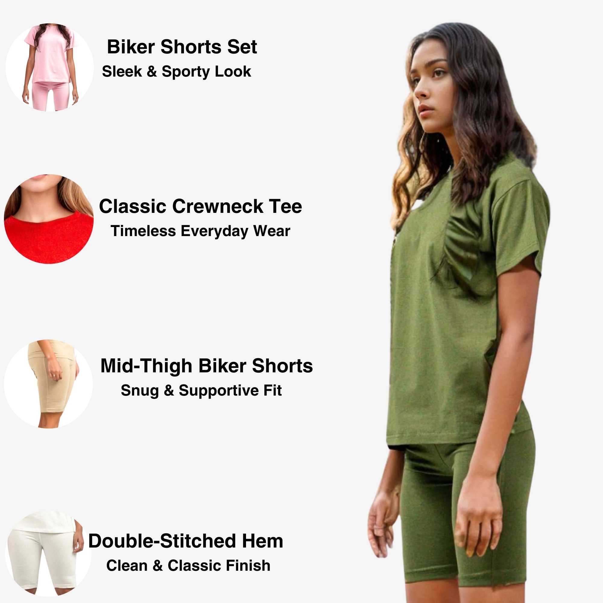 Women's T-Shirt & Biker Short Set | High-Waist, Flexible Fit - XS / Red - www.upstandingapparel.com